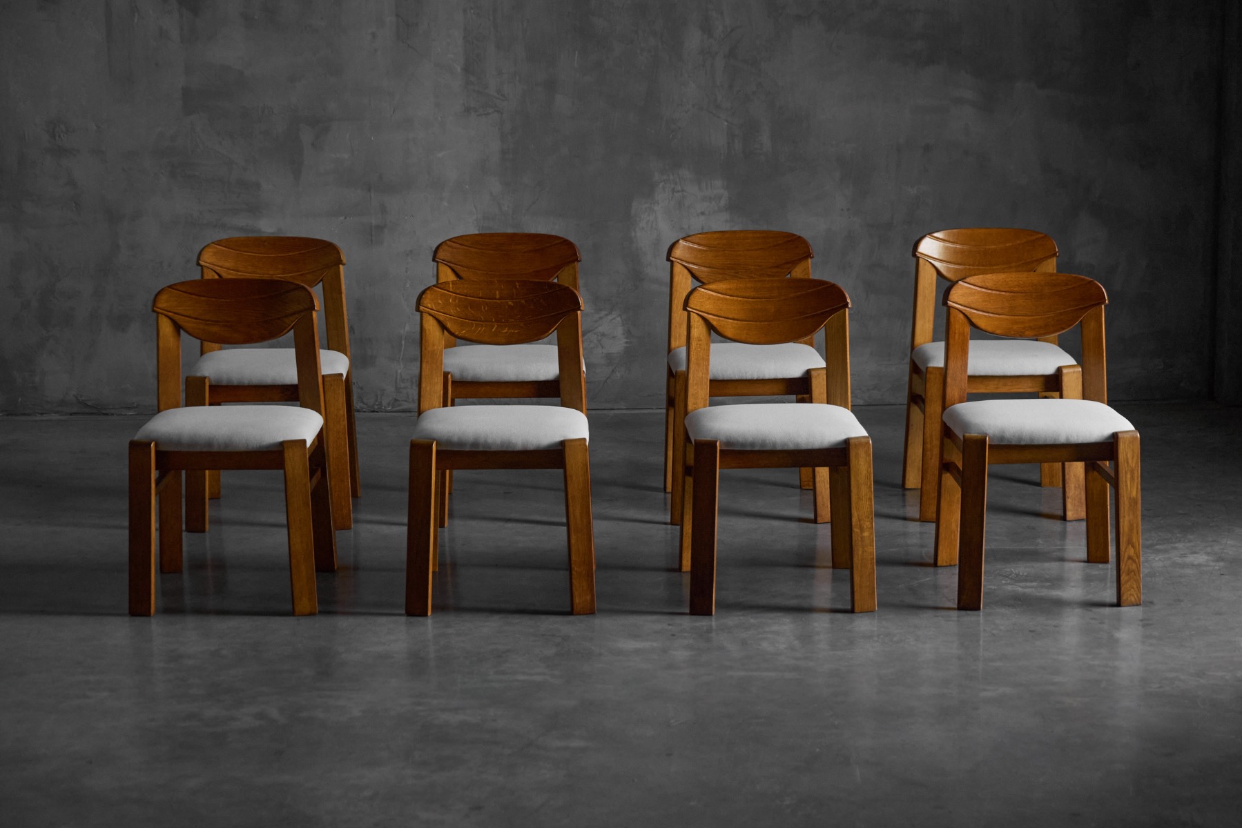 1960s brutalist oak dining chairs set