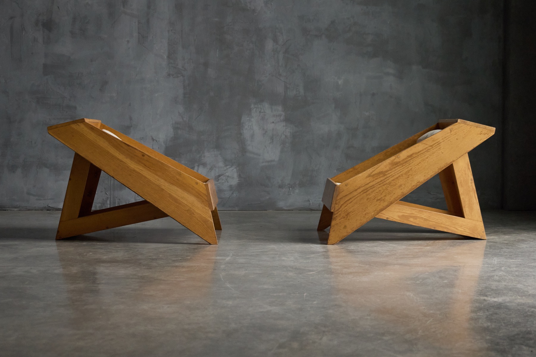 Mid century modern wooden lounge armchairs