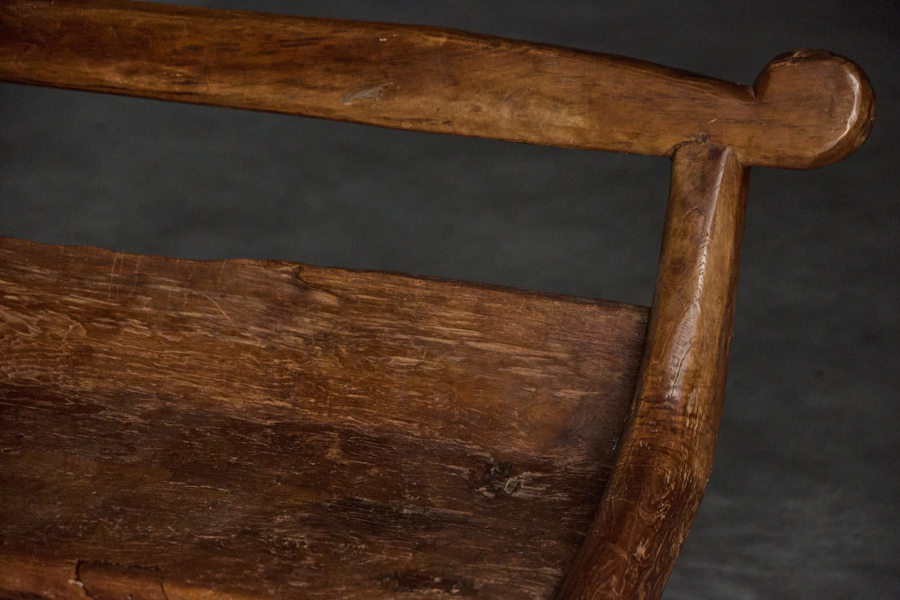 1970s solid wood brutalist bench
