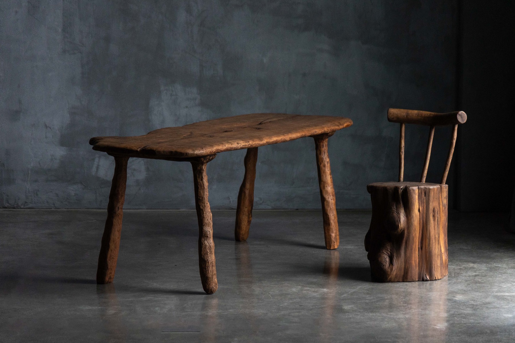 1970s handcrafted wabi sabi wooden table