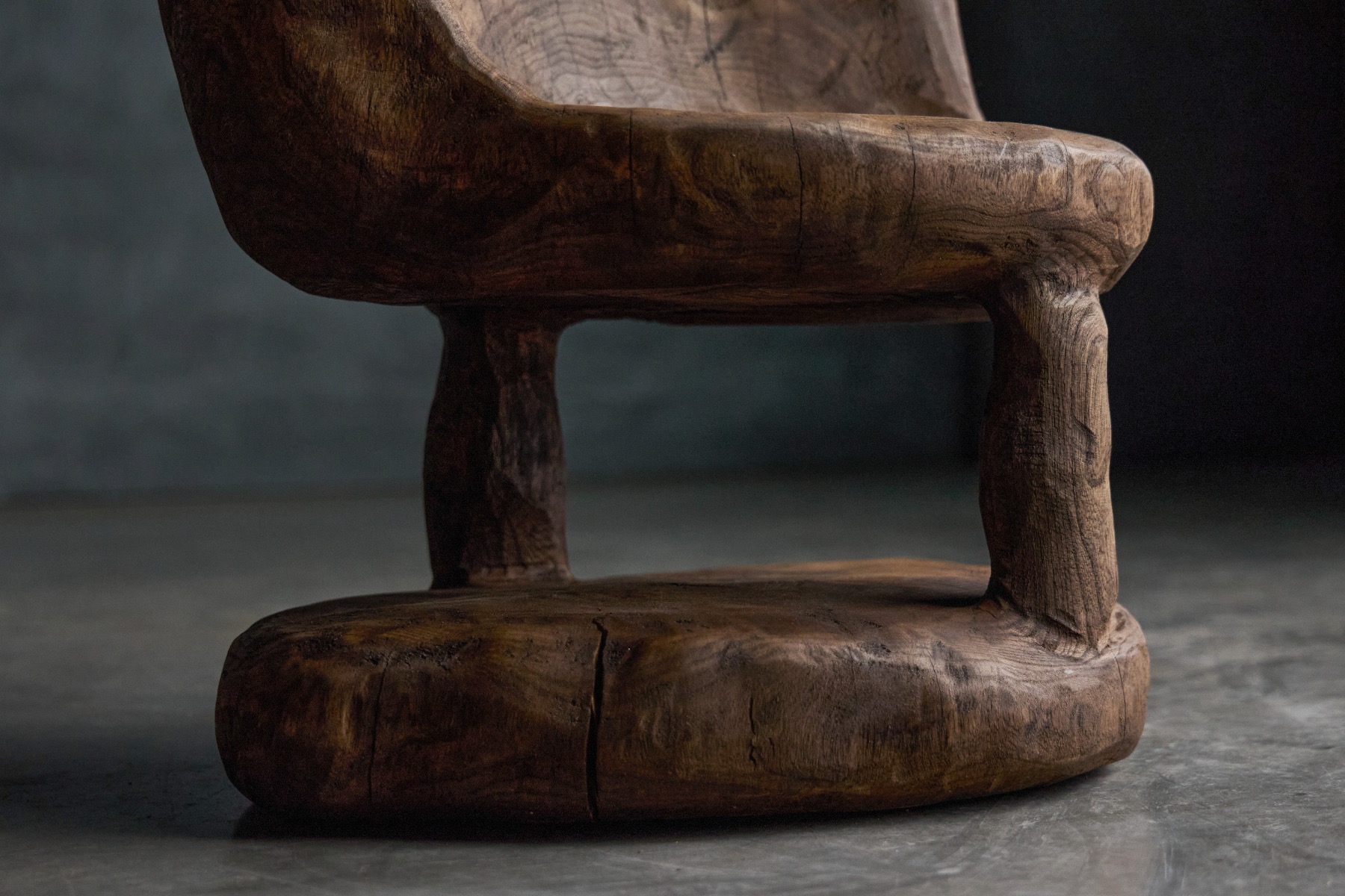 1980s sculptural monoxylite solid wood chairs