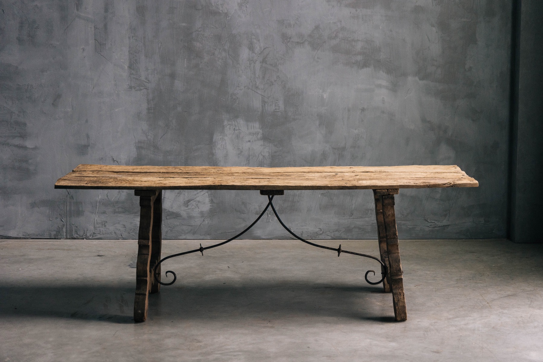 19th century folk art farmhouse trestle table