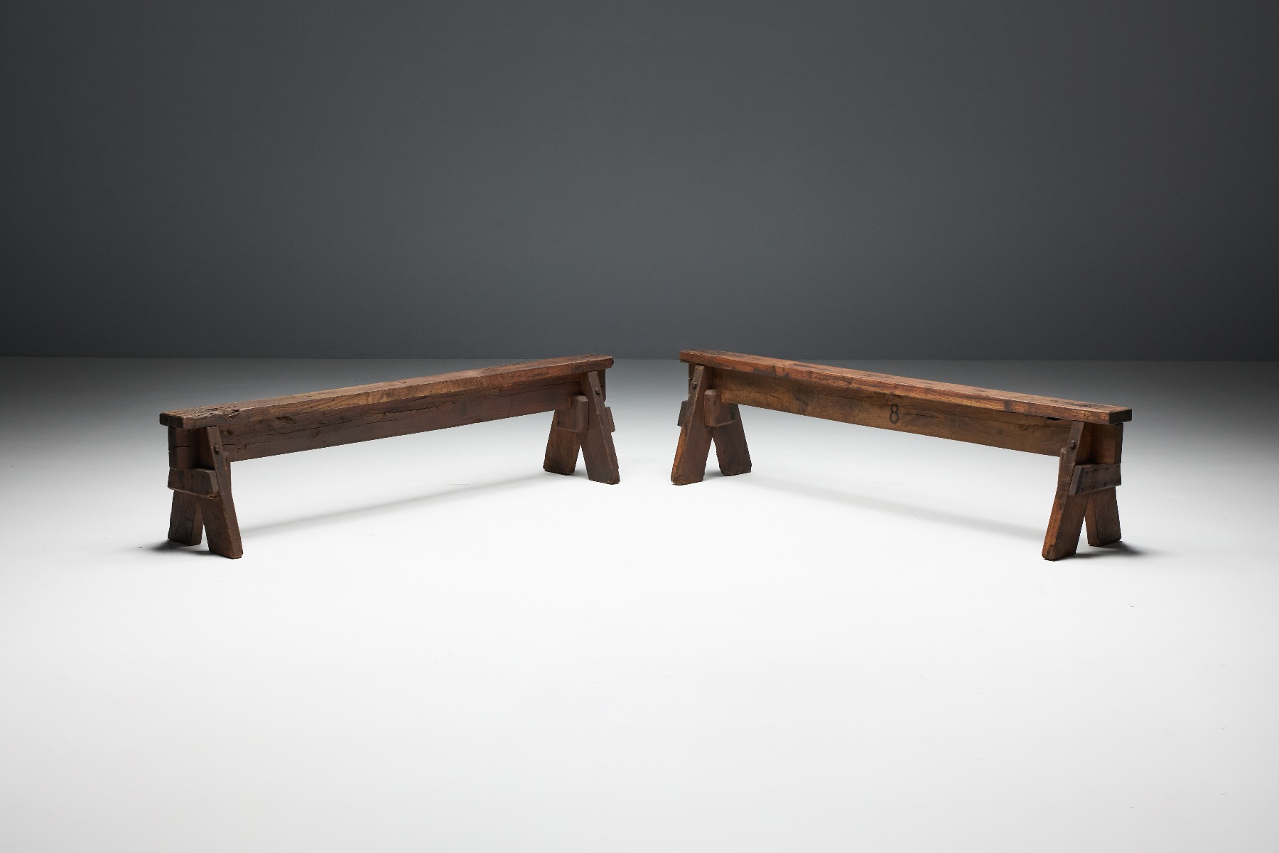 19th century folk art wooden benches