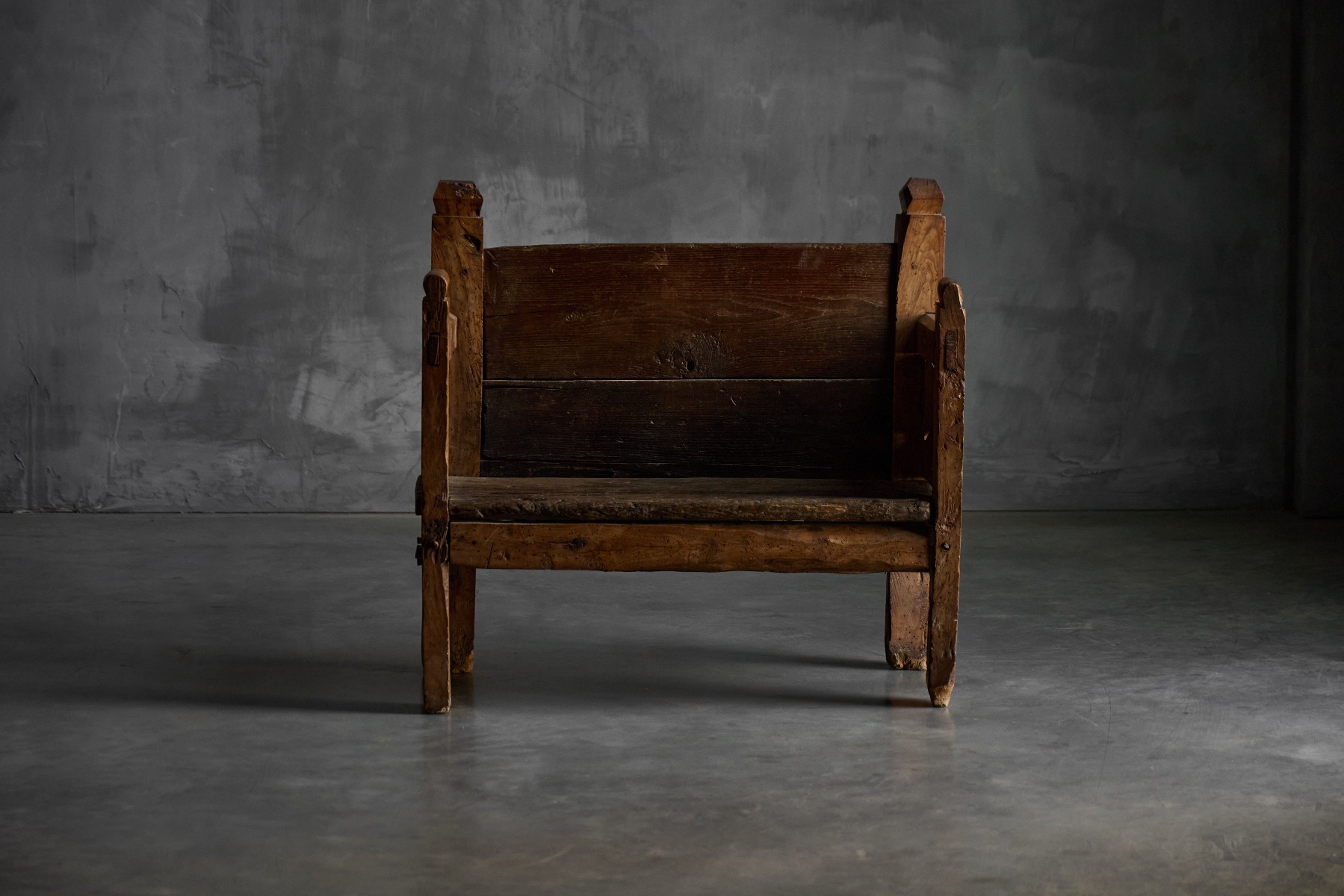 19th century primitive wooden bench with solid construction
