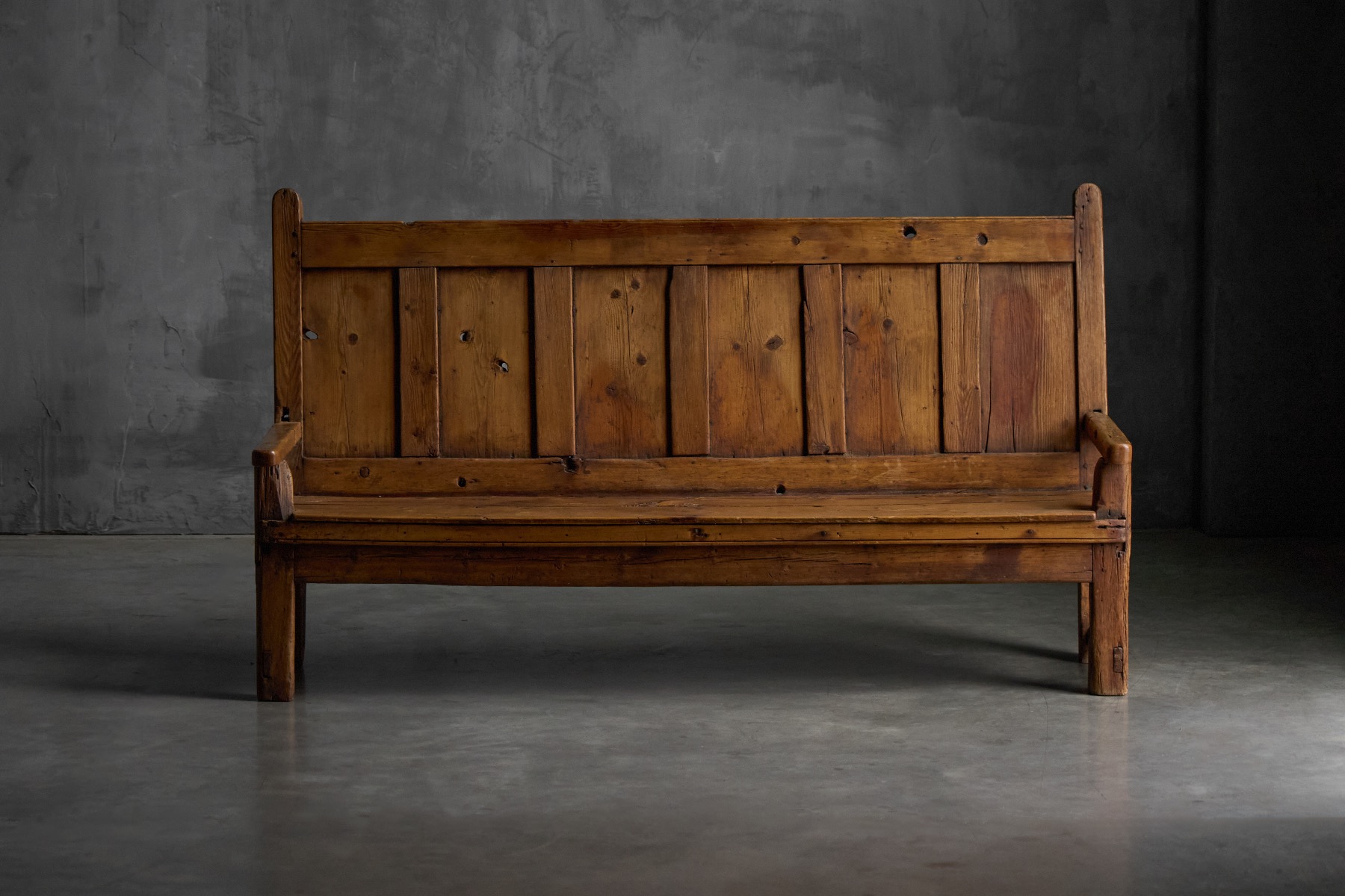 19th century travail populaire bench with rural craftsmanship