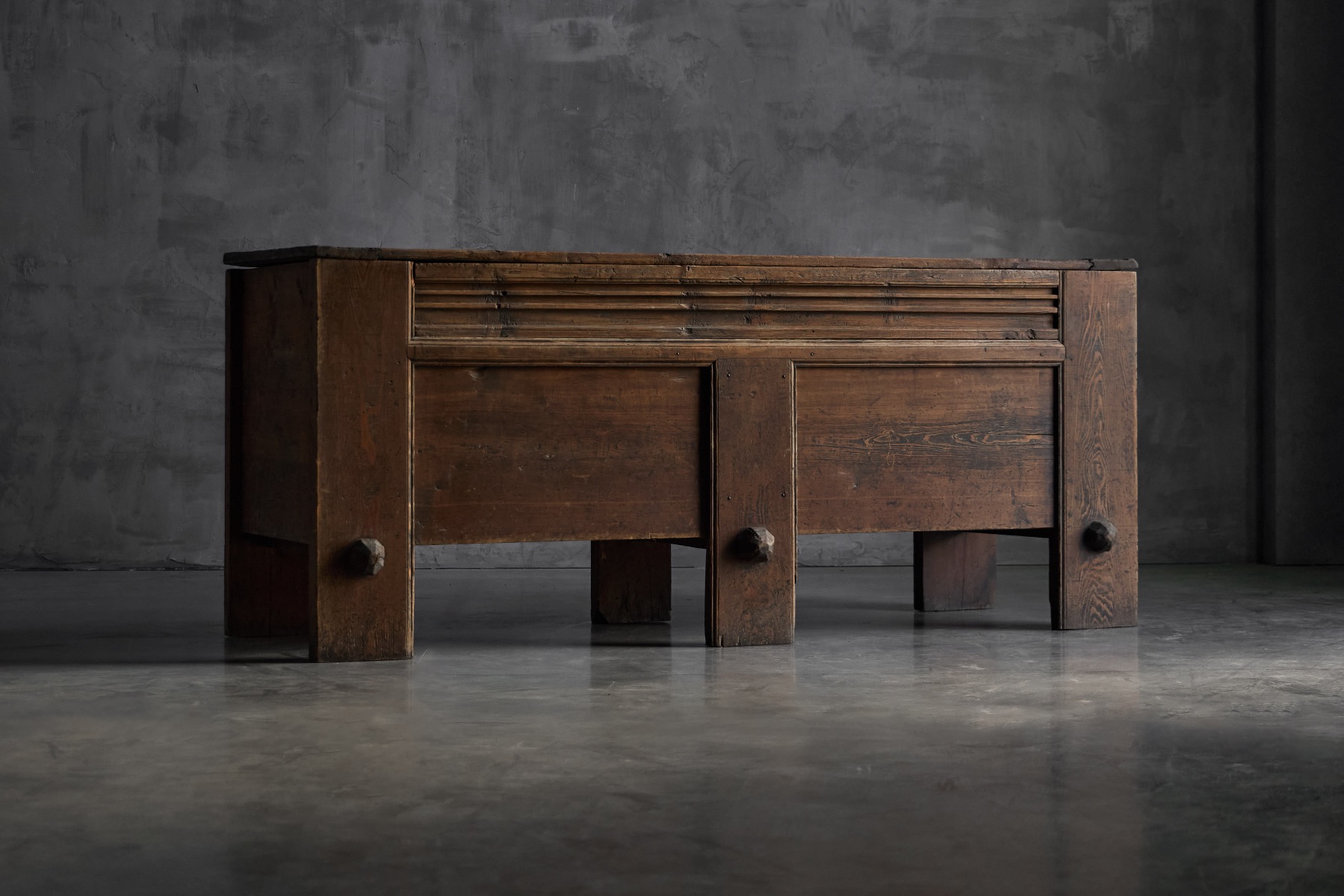 Antique Alpine wooden chest with bold rustic form