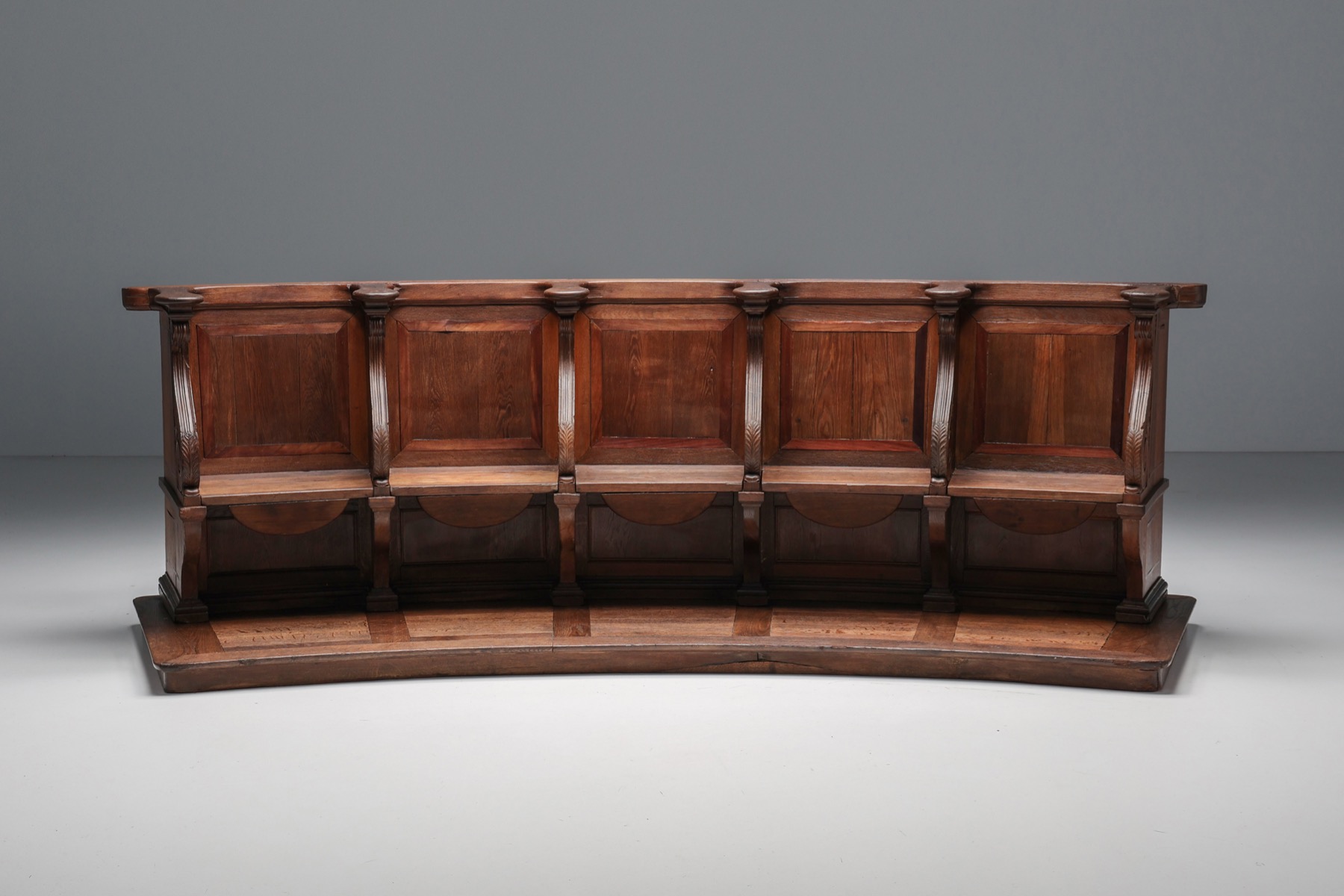 Antique Flemish church pews in oak from Belgium