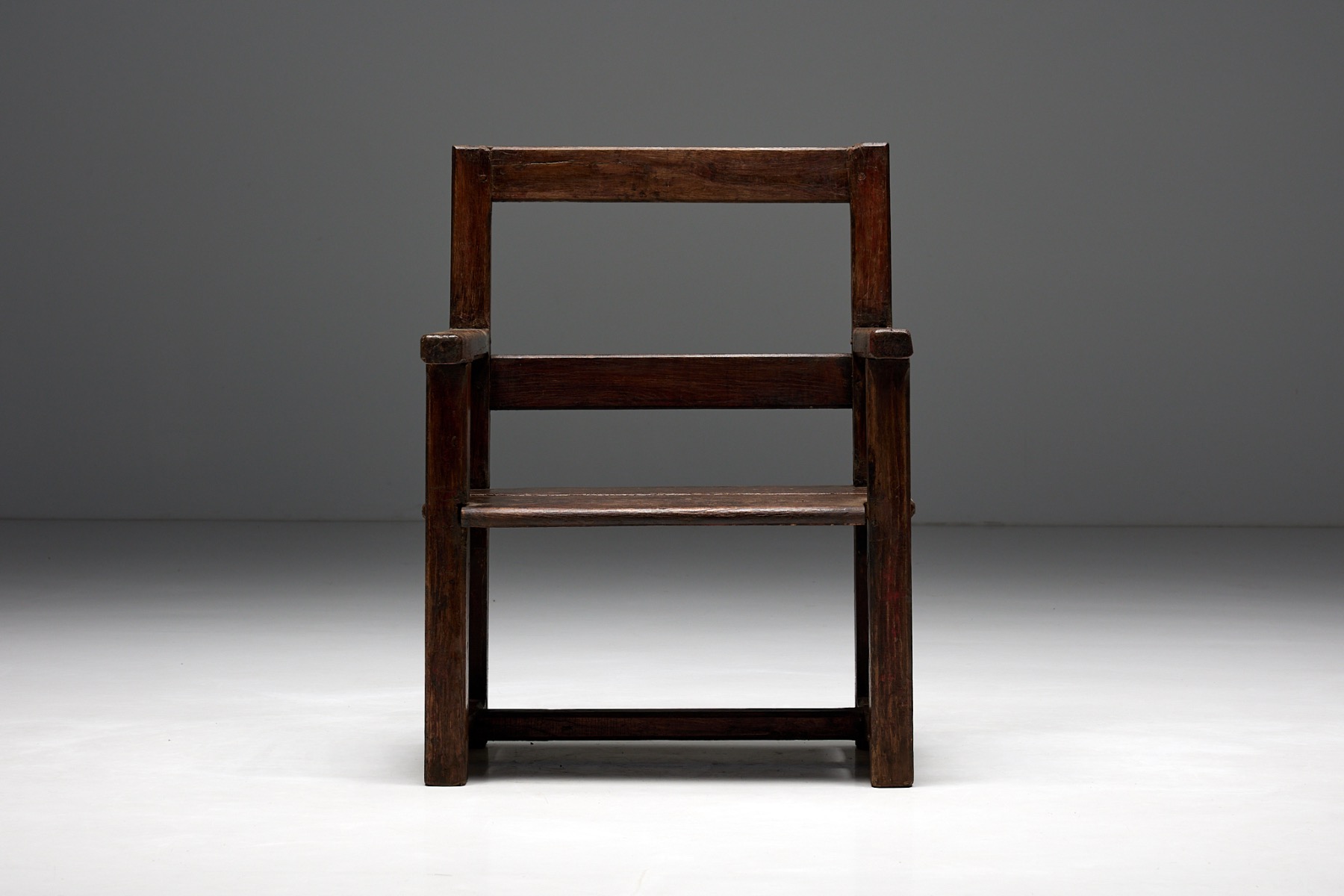 Antique folk art bench in solid wood rustic style