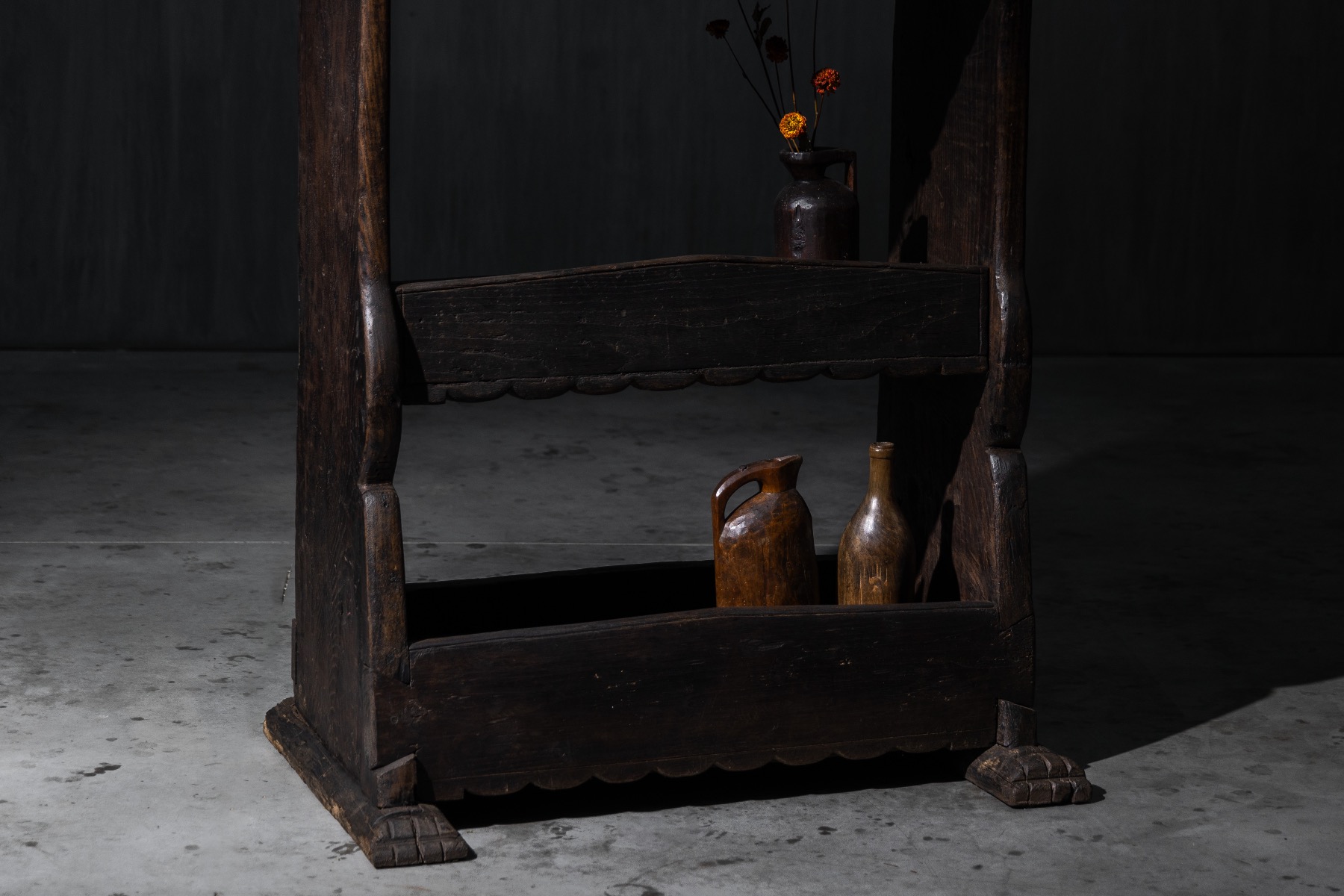 19th century rustic folk art shelving unit in solid wood