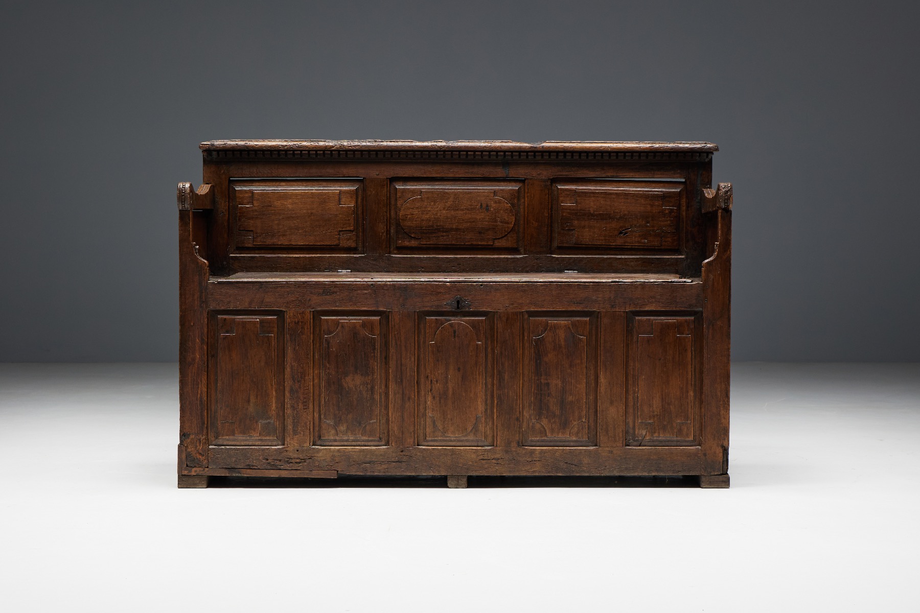 Antique folk art chest bench in solid wood