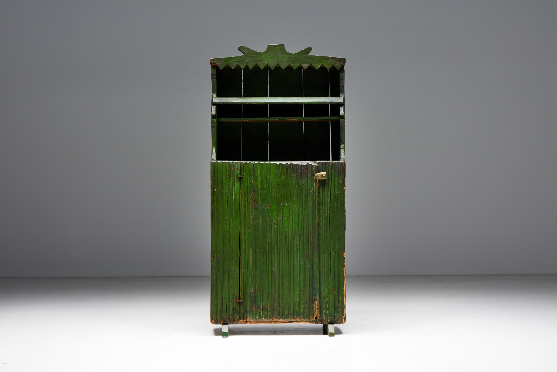 Antique folk art wooden cabinet in solid wood