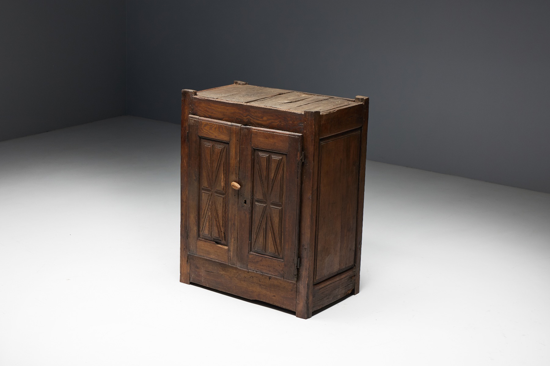 Antique folk art wooden cupboard in solid wood