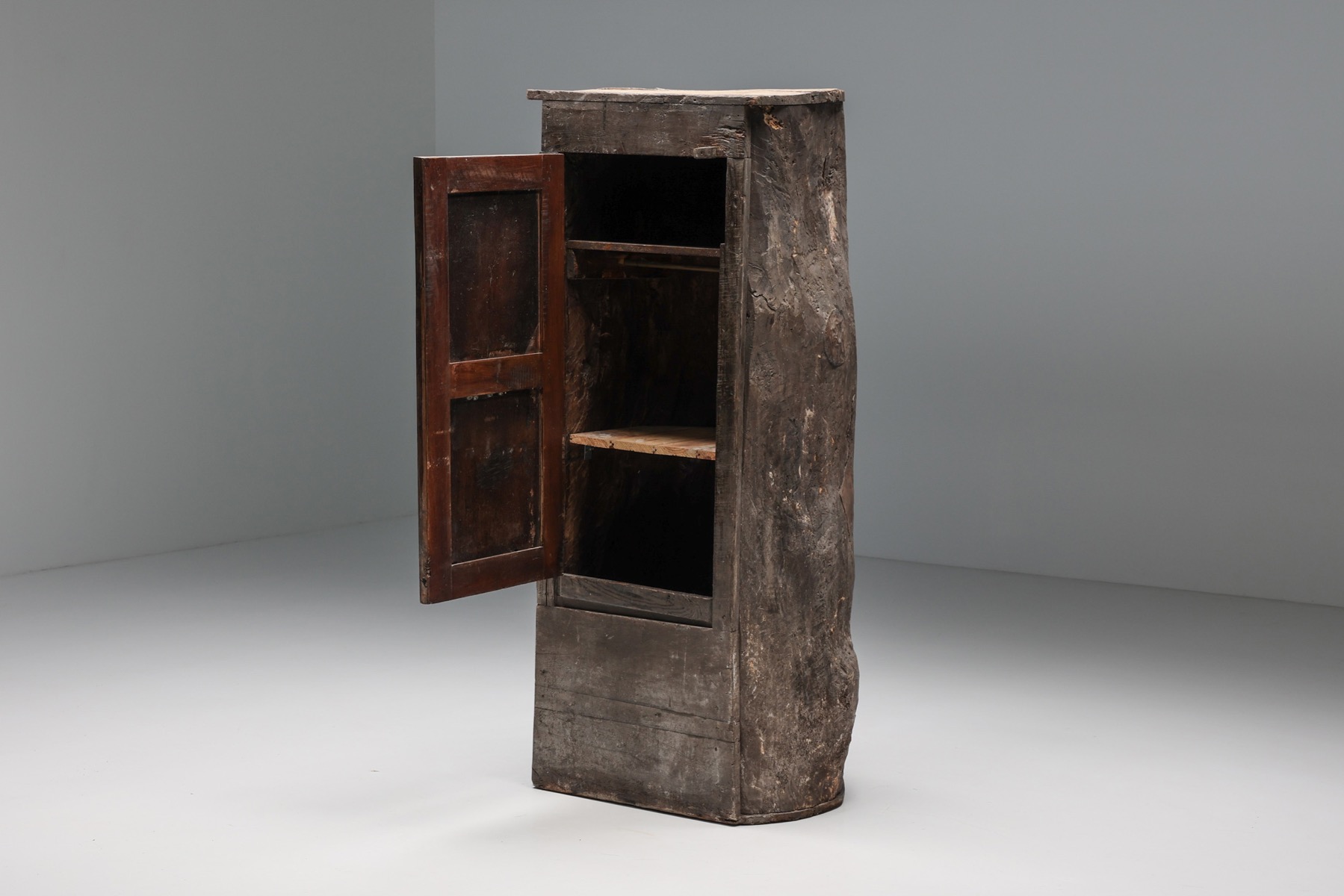 Antique French bonnetiere in art populaire style in wood