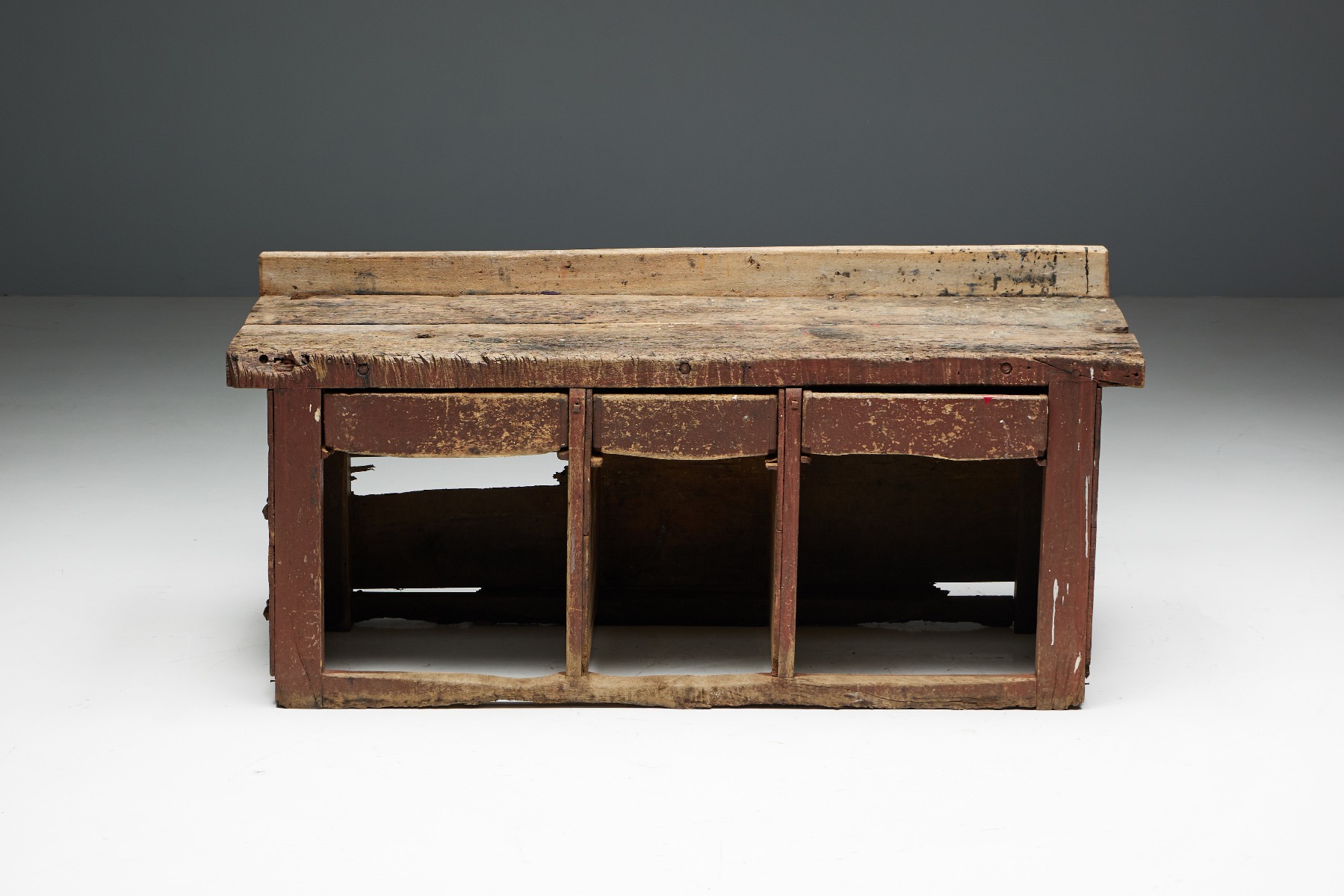 Antique French folk workbench in solid wood