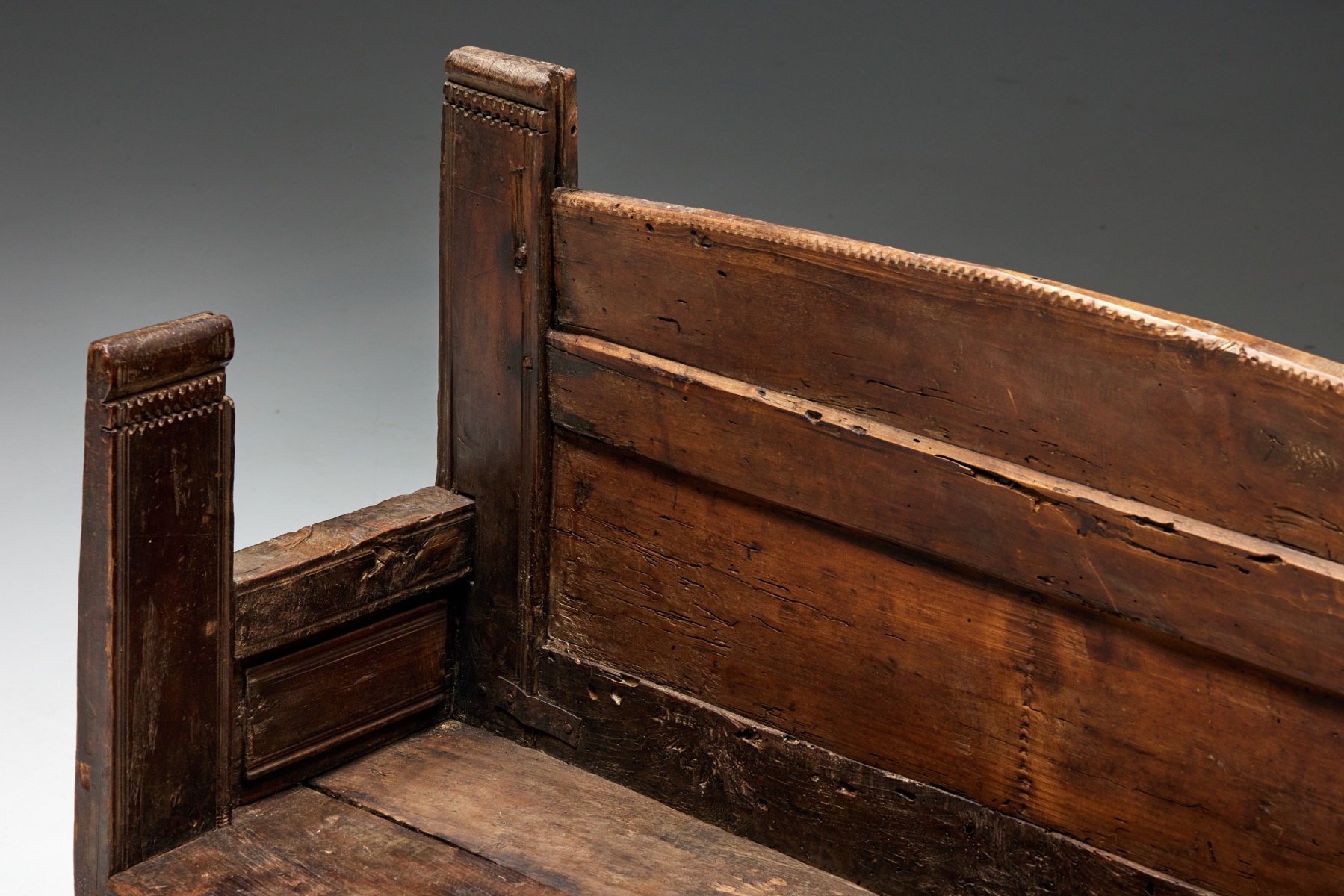 Antique Spanish folk art bench in solid wood