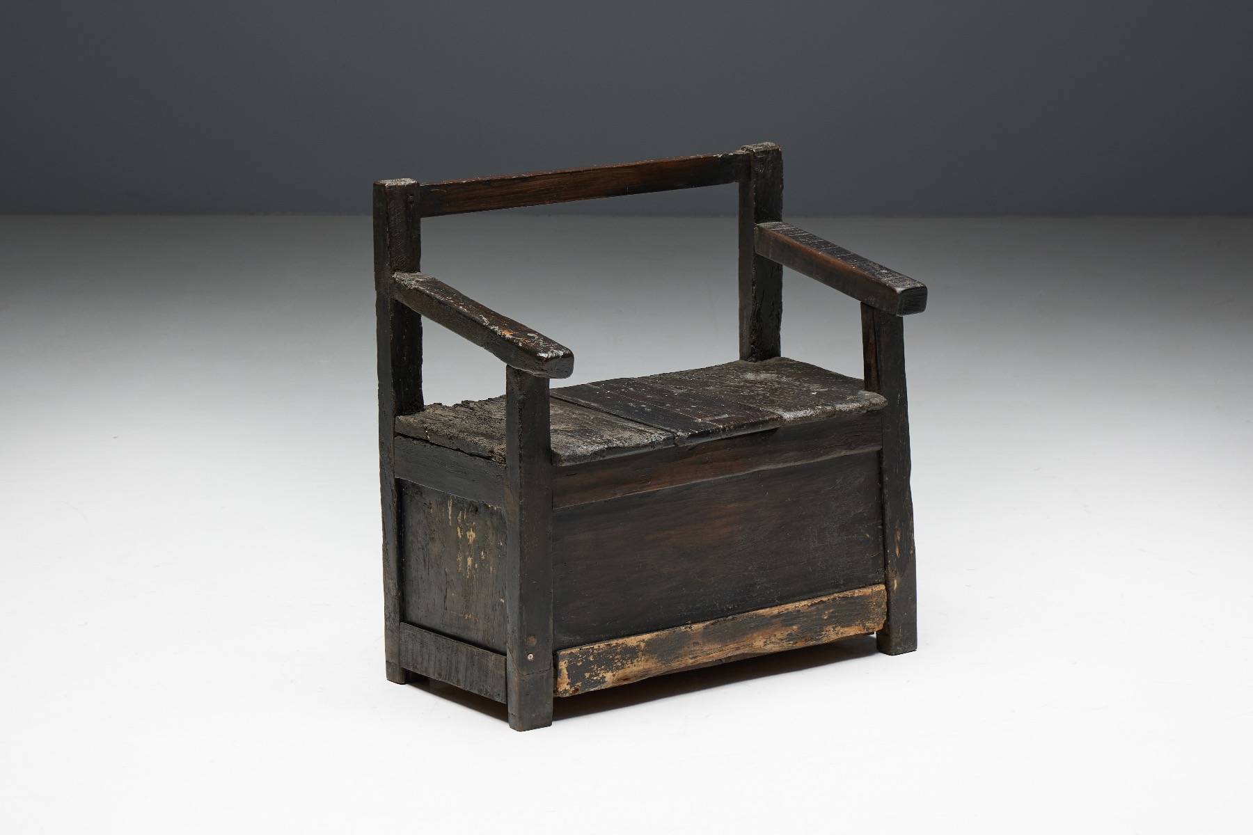 Antique wabi sabi wooden bench with organic form