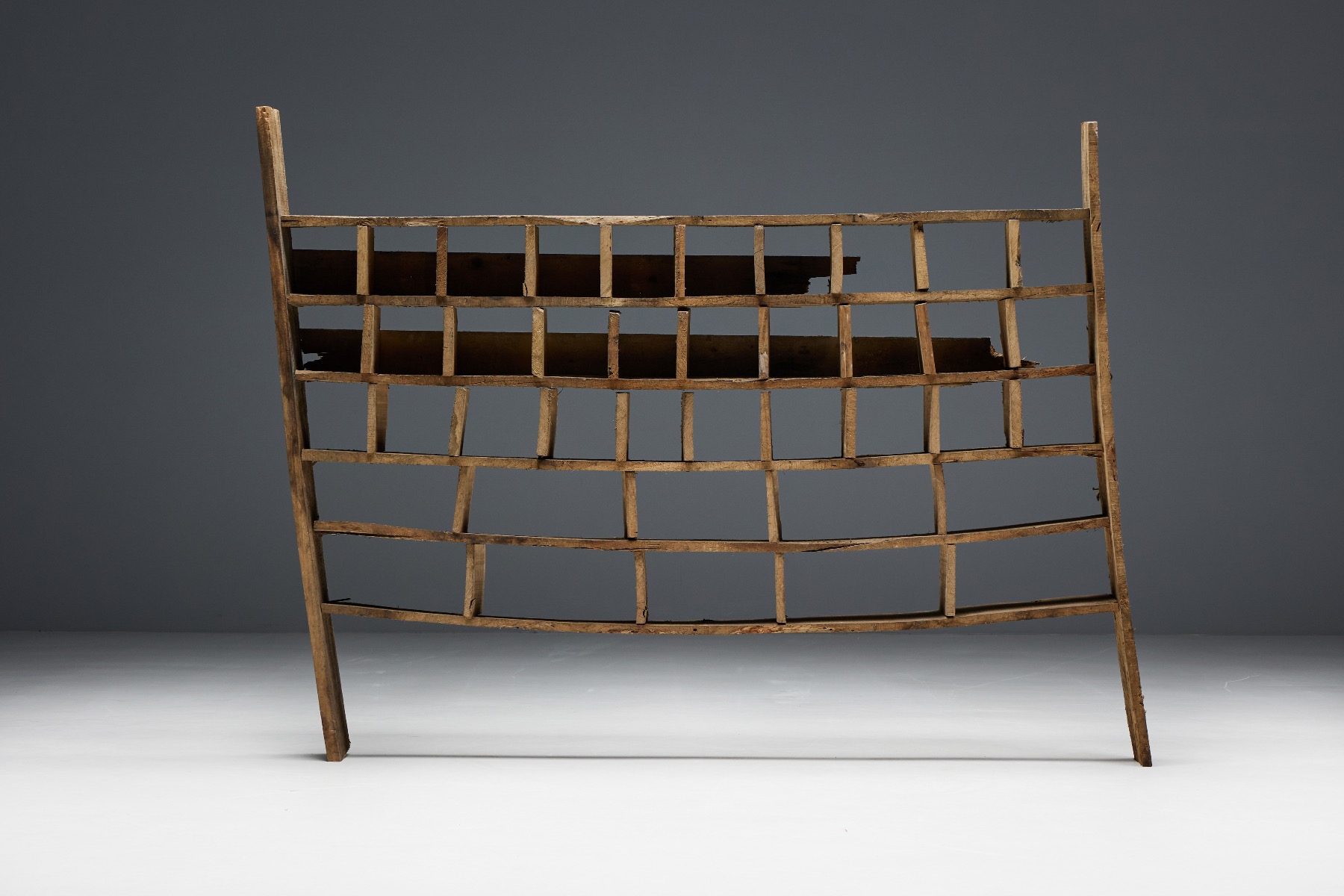 Antique wabi sabi wooden shelving unit
