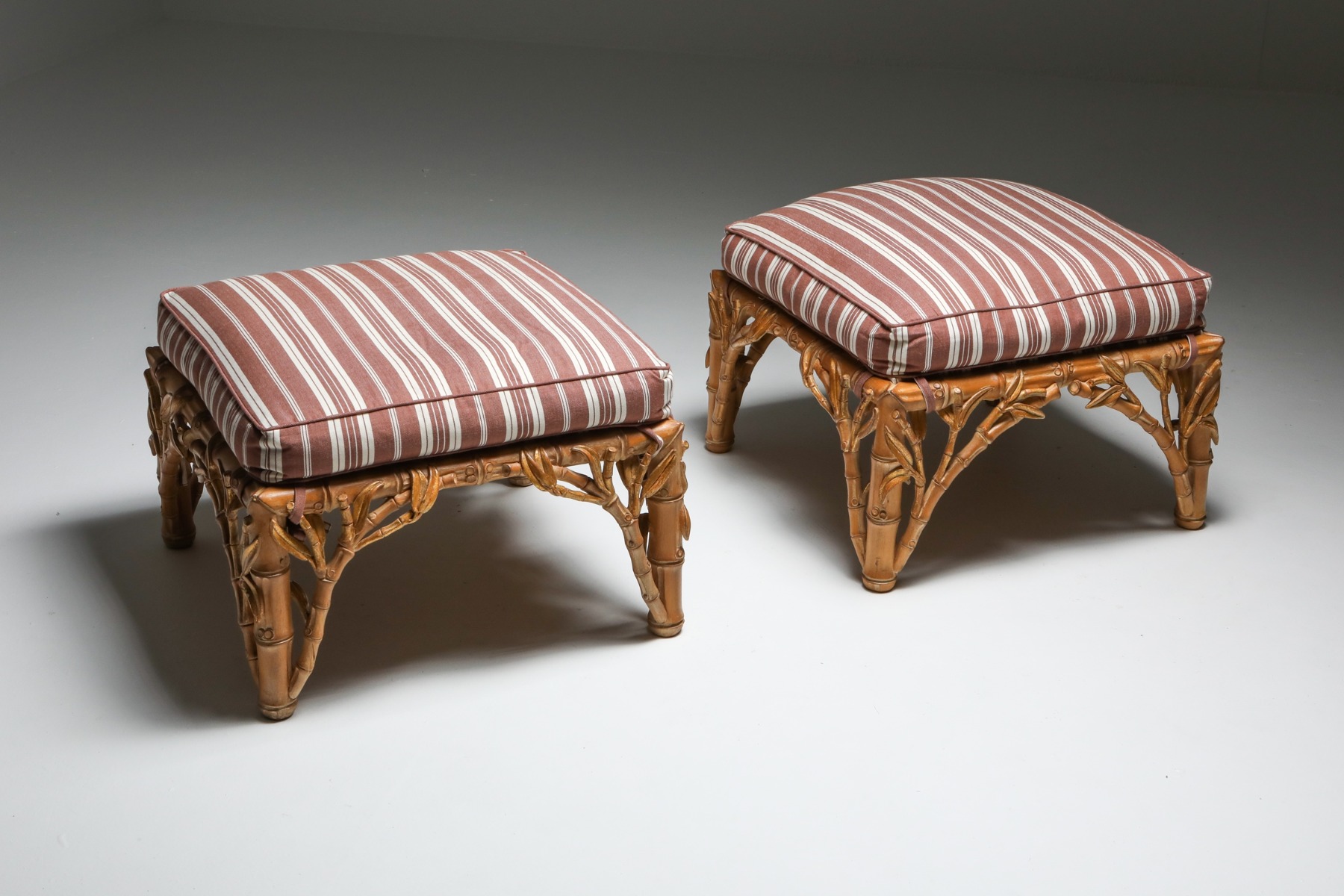 Arpex bamboo ottomans pair from the 1970s design