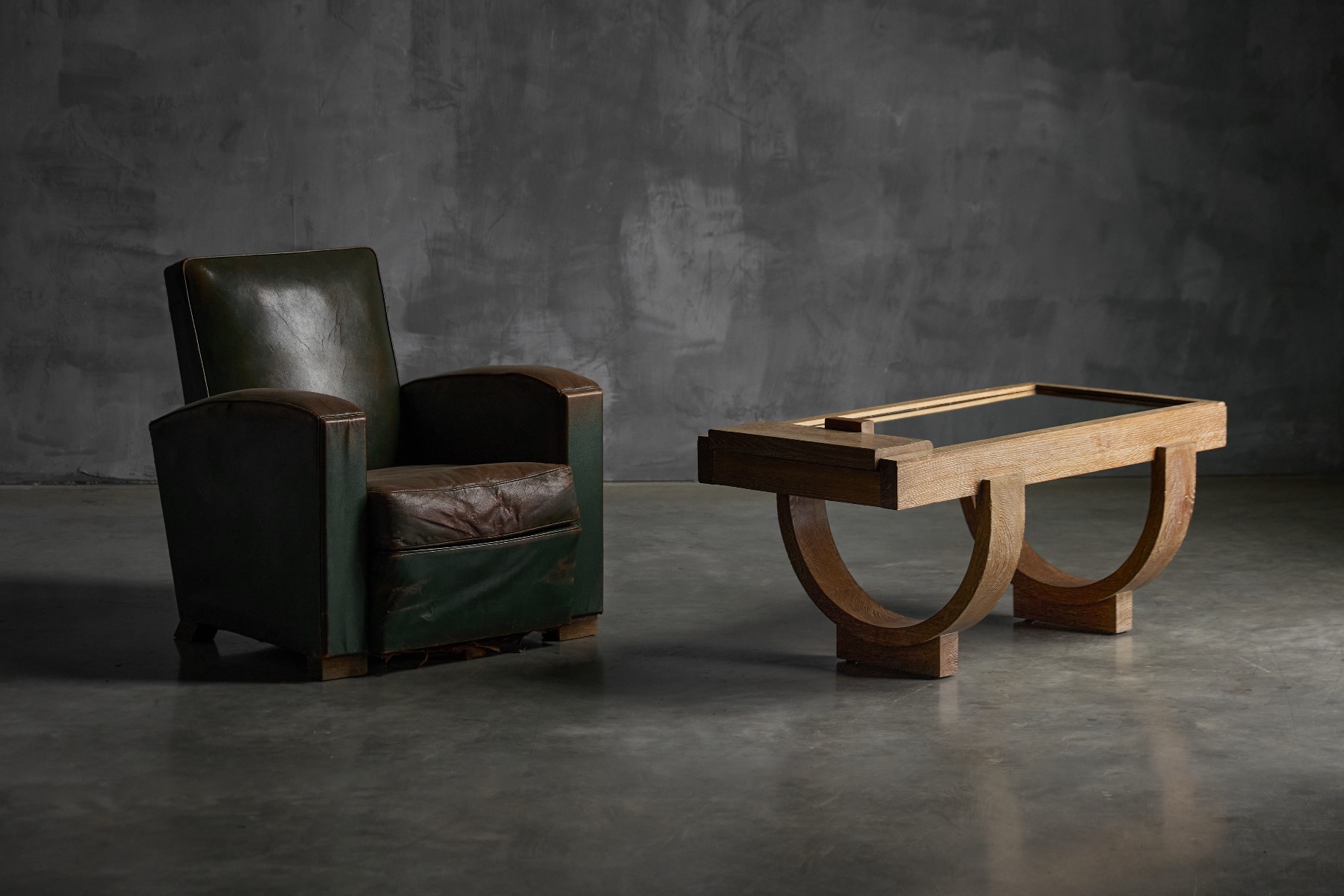 Art Deco coffee table crafted in cerused oak