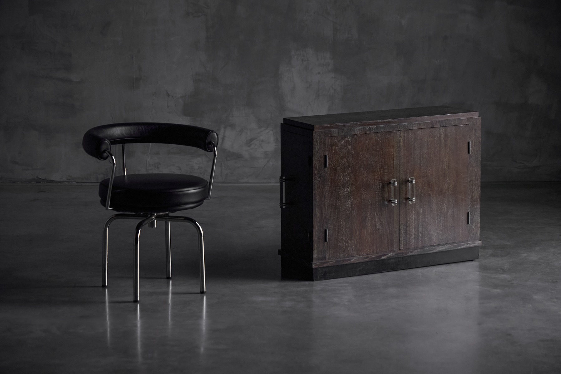 Art Deco oak storage cabinet in dark stained finish