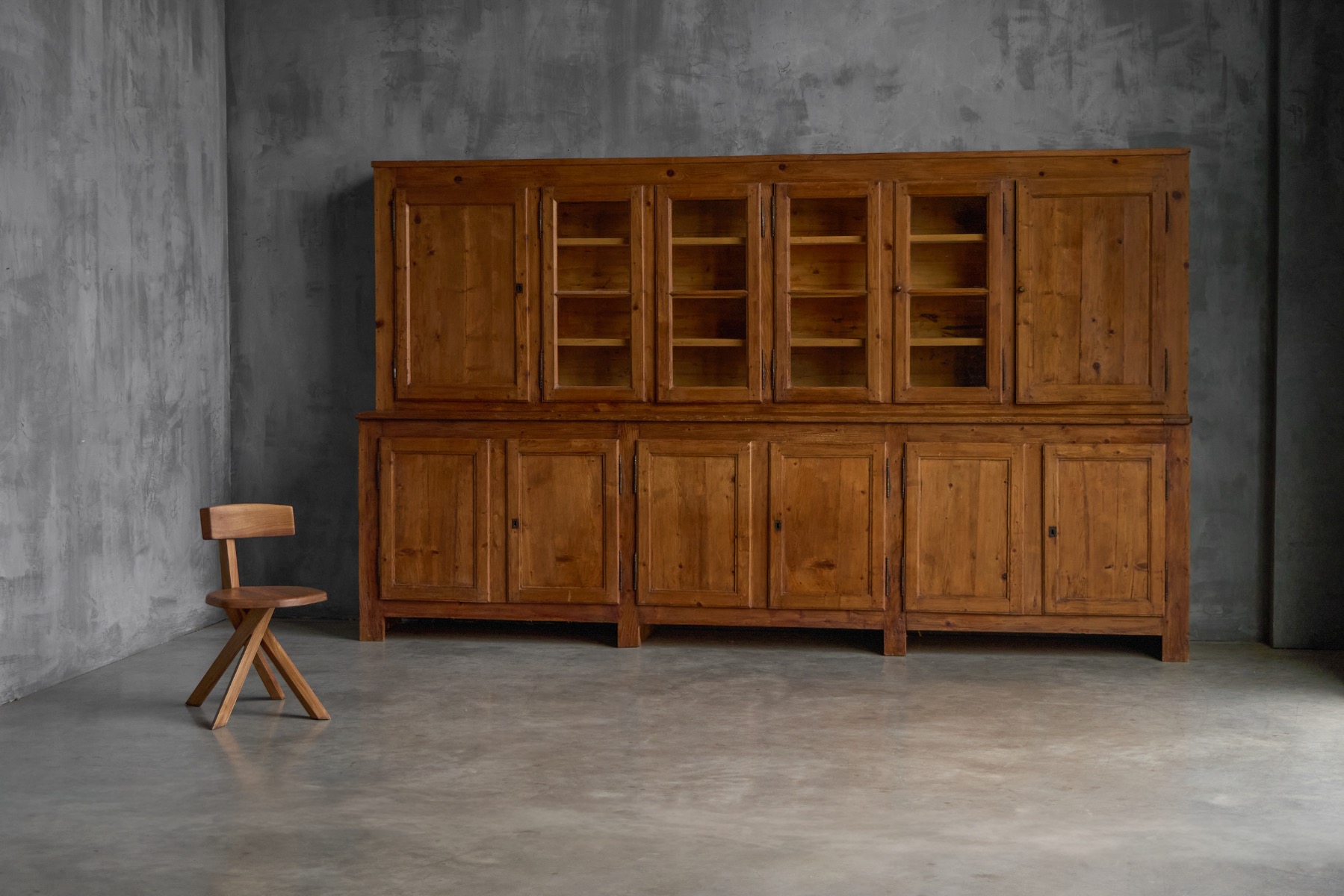 Art populaire wood cabinet with rustic folk craftsmanship