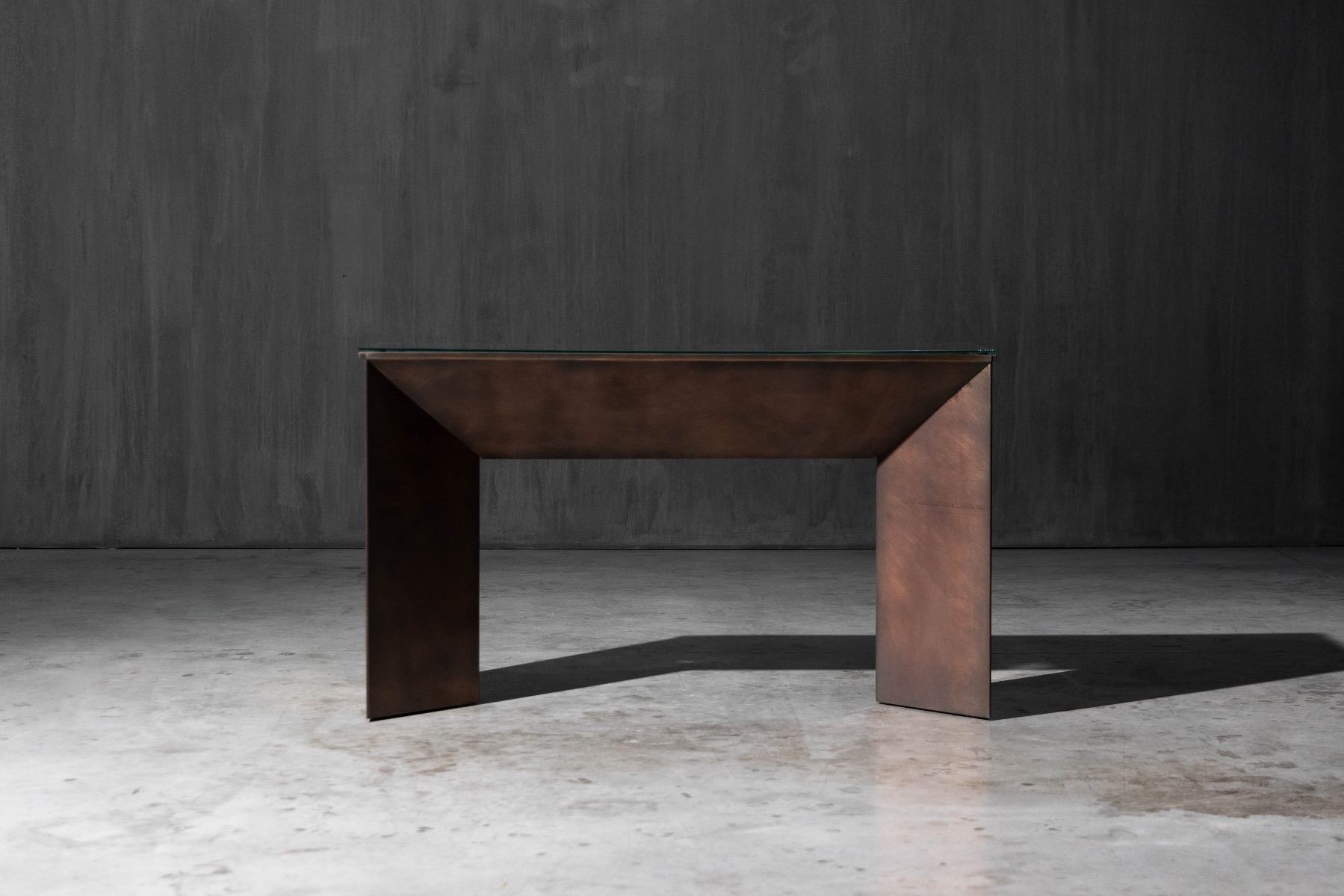 Belgochrom bronze console table with rich patinated surface