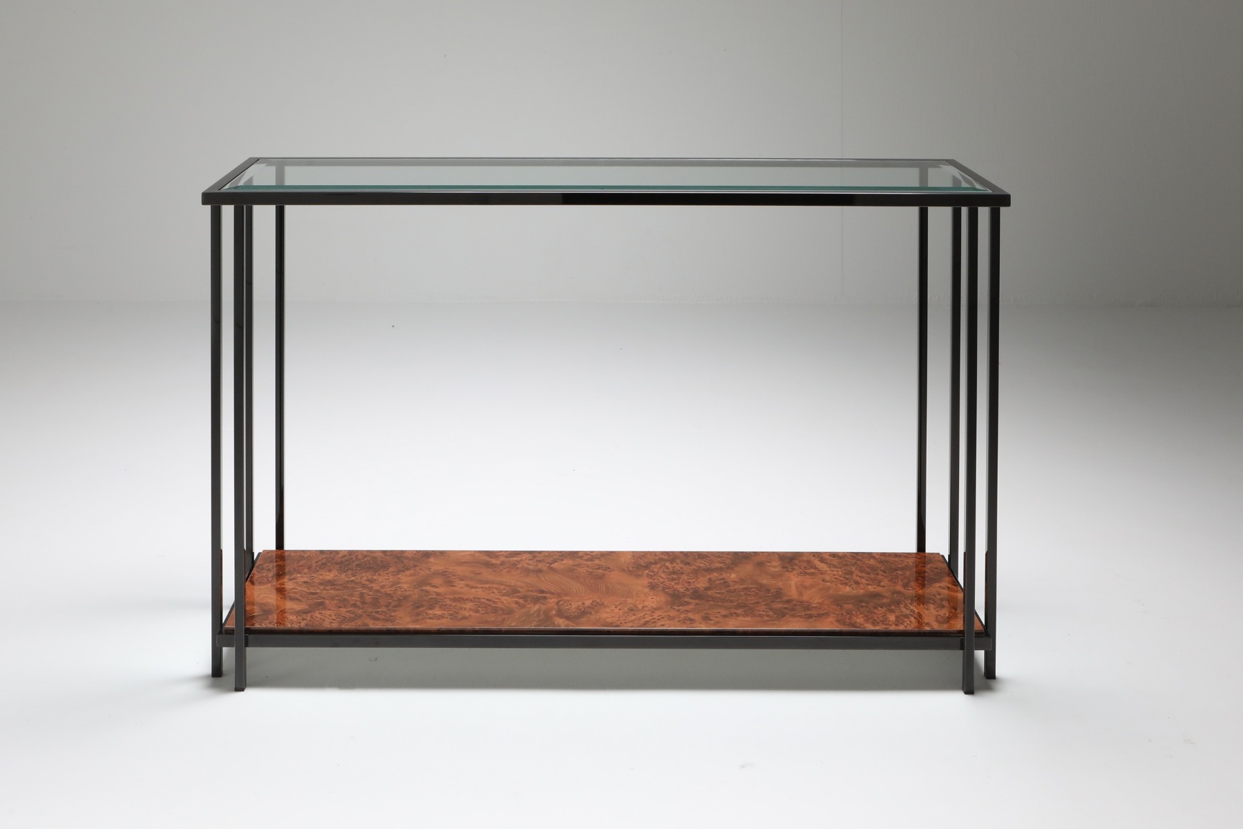 Black metal console table by Maison Jansen from the 1980s design