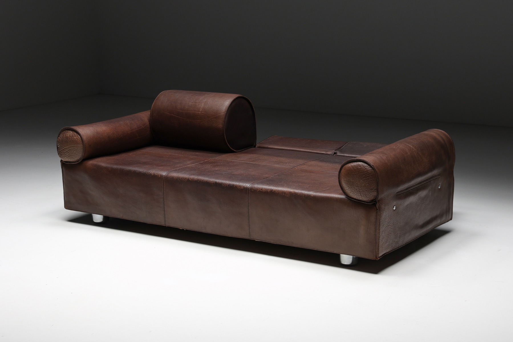 Marzio Cecchi buffalo leather sofa in brown from the 1970s design