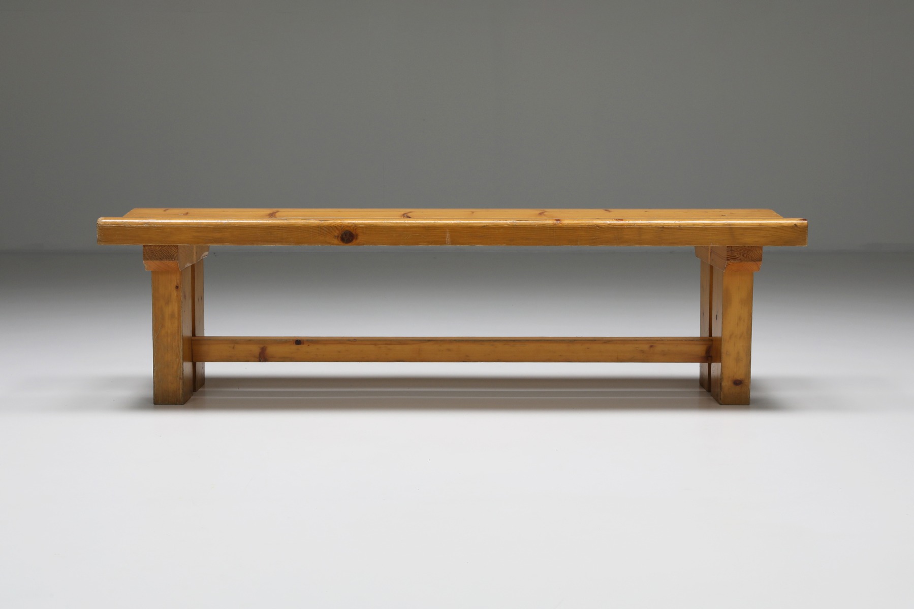 Charlotte Perriand Les Arcs pine bench from the 1970s design