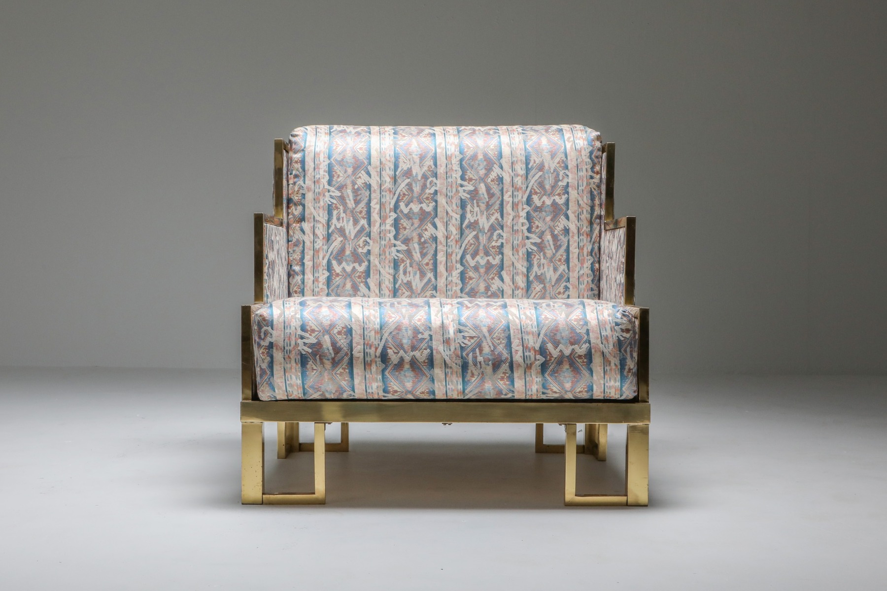 Gabriella Crespi style brass lounge chair and ottoman from the 1970s design