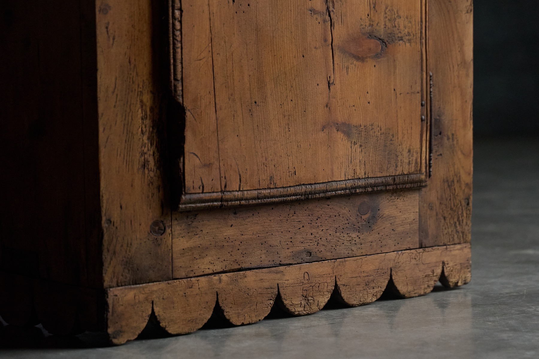Early 1800s alpine wooden cabinet with aged patina