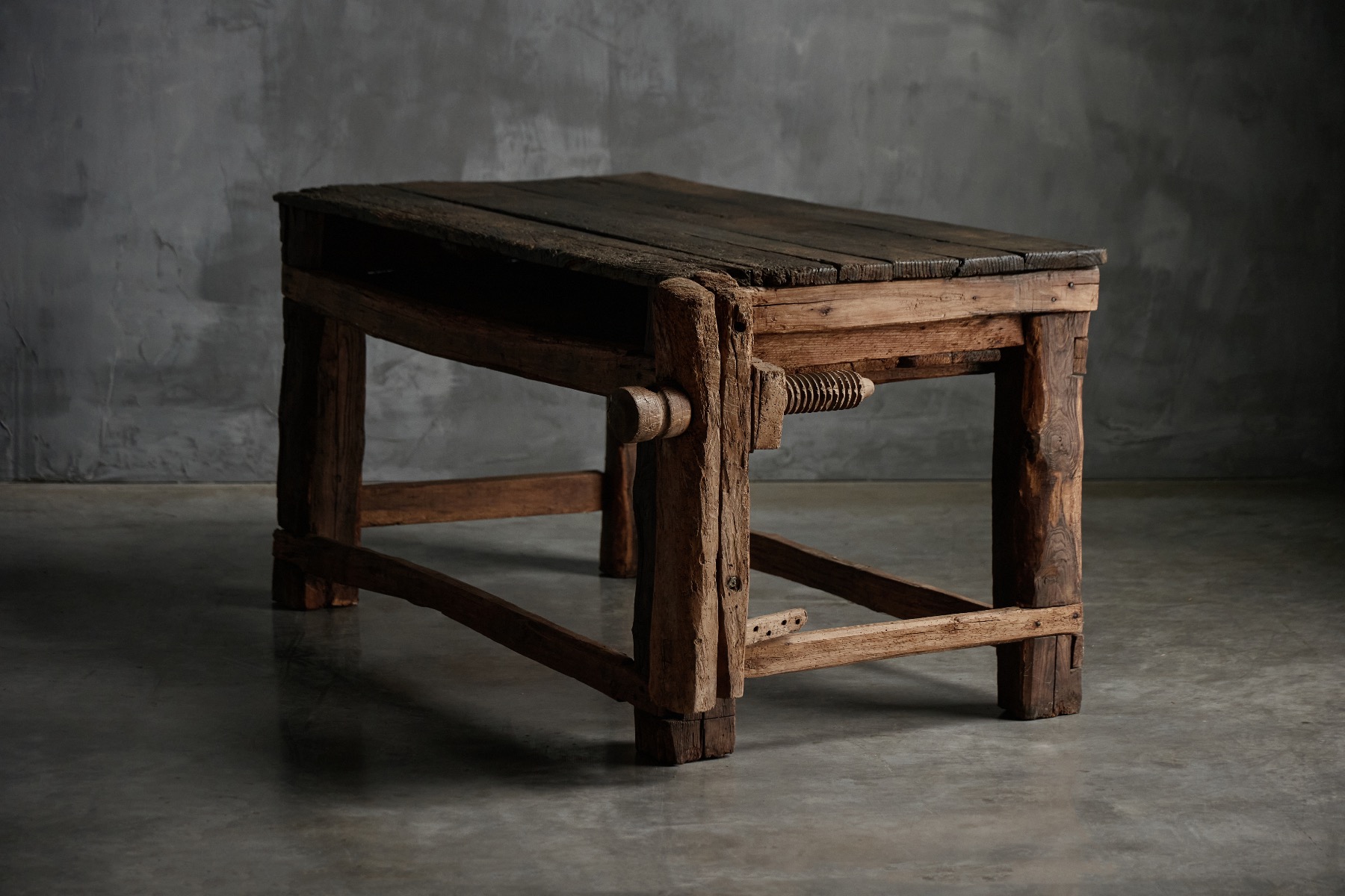 Early 1800s country workbench in solid wood
