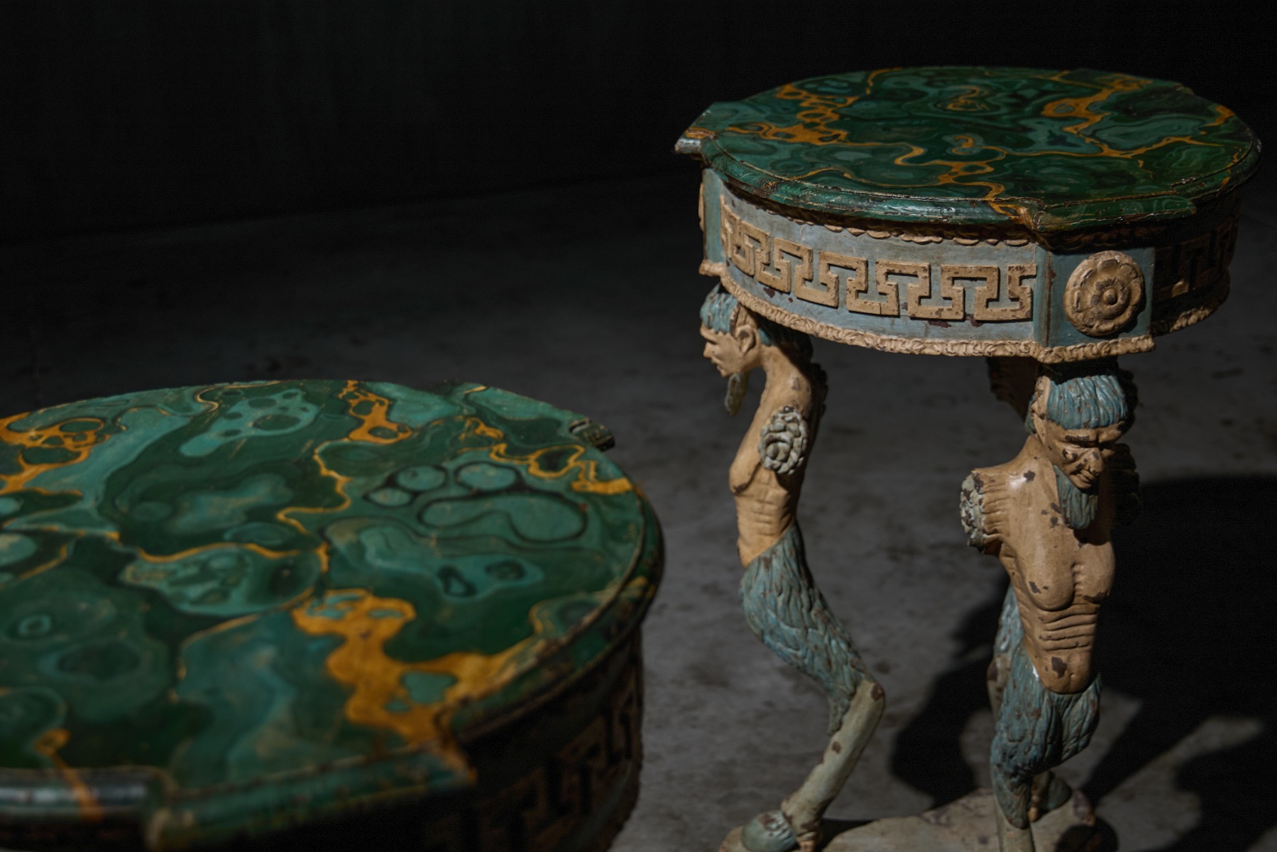 Early 19th century neoclassical gueridon with carved satyr figures