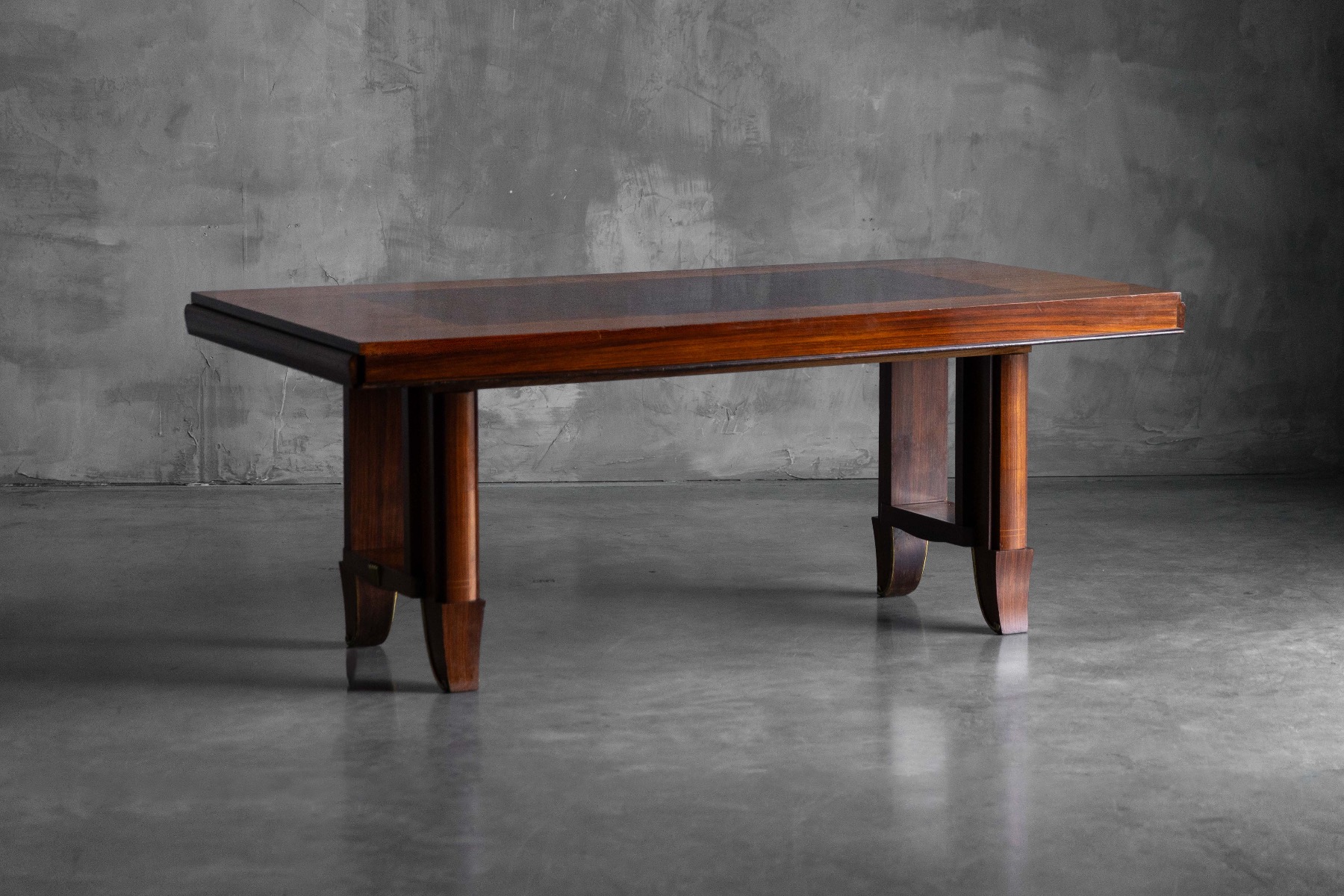 French Art Deco walnut parquetry dining table
