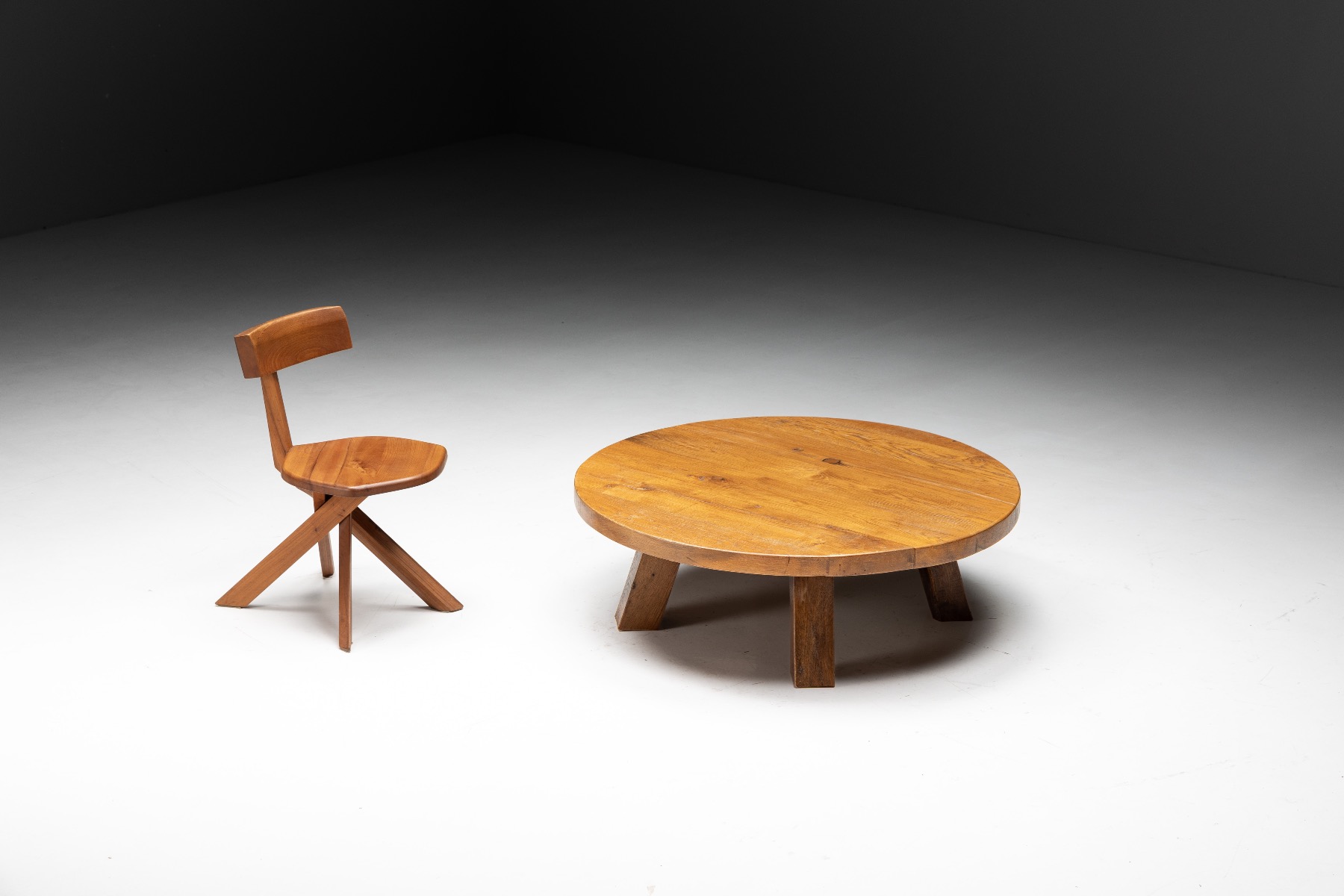 French brutalist round coffee table from the 1950s