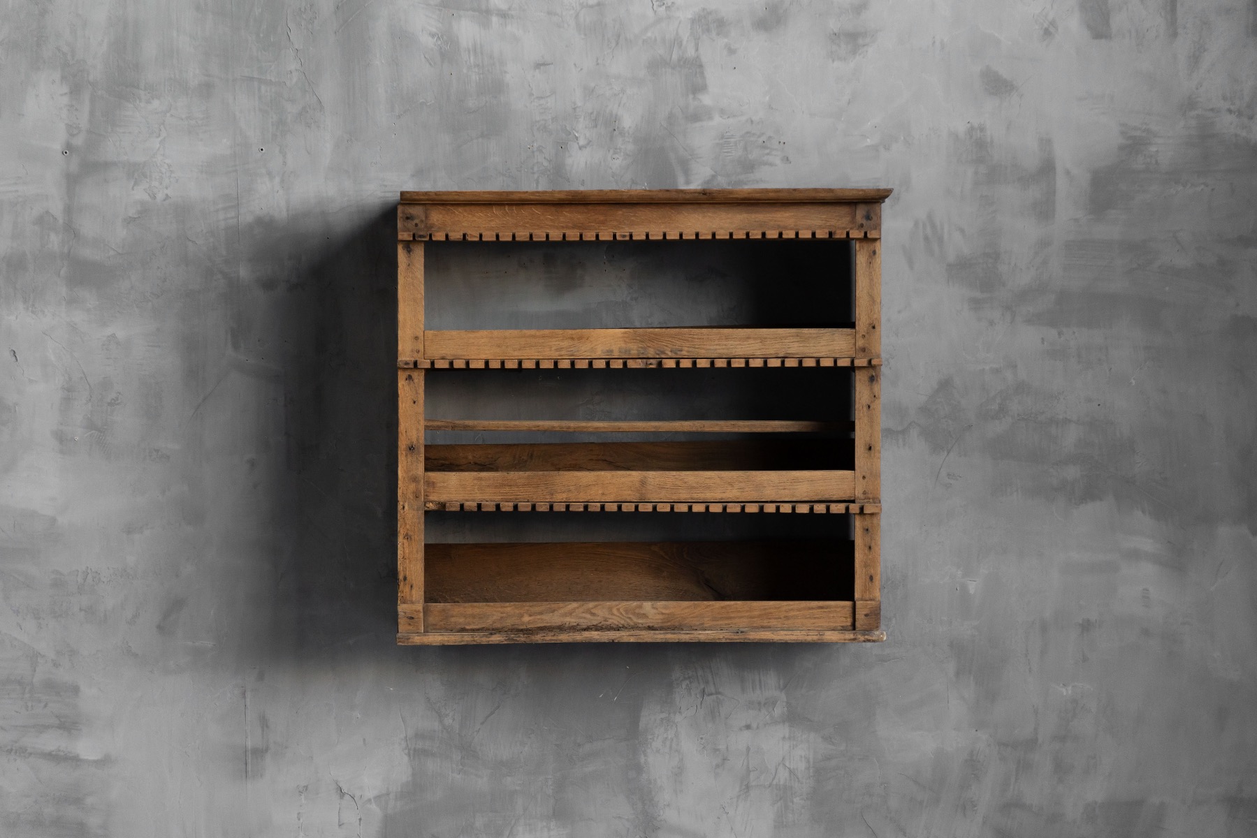 French rustic art populaire wall mounted shelf in solid wood from the 1800s
