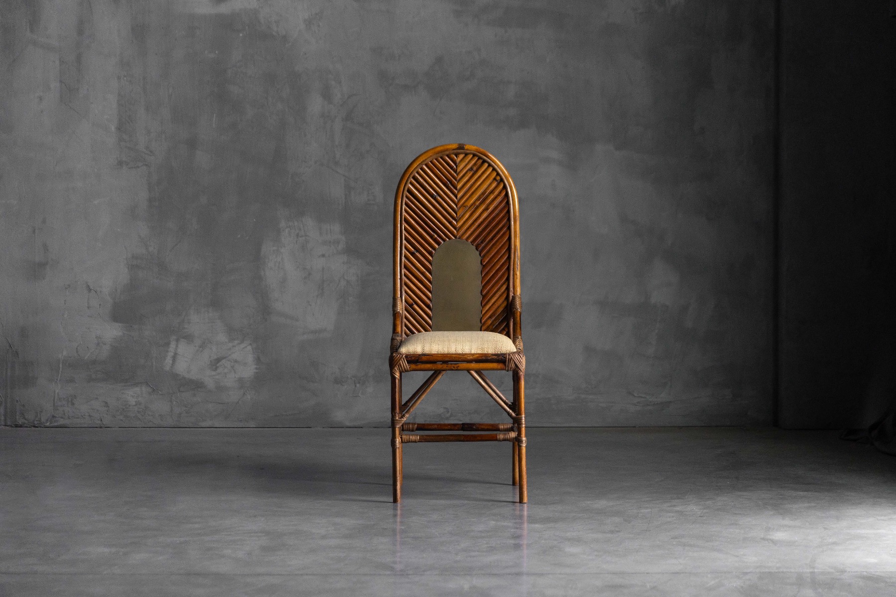 Gabriella Crespi high back chair in bamboo and brass