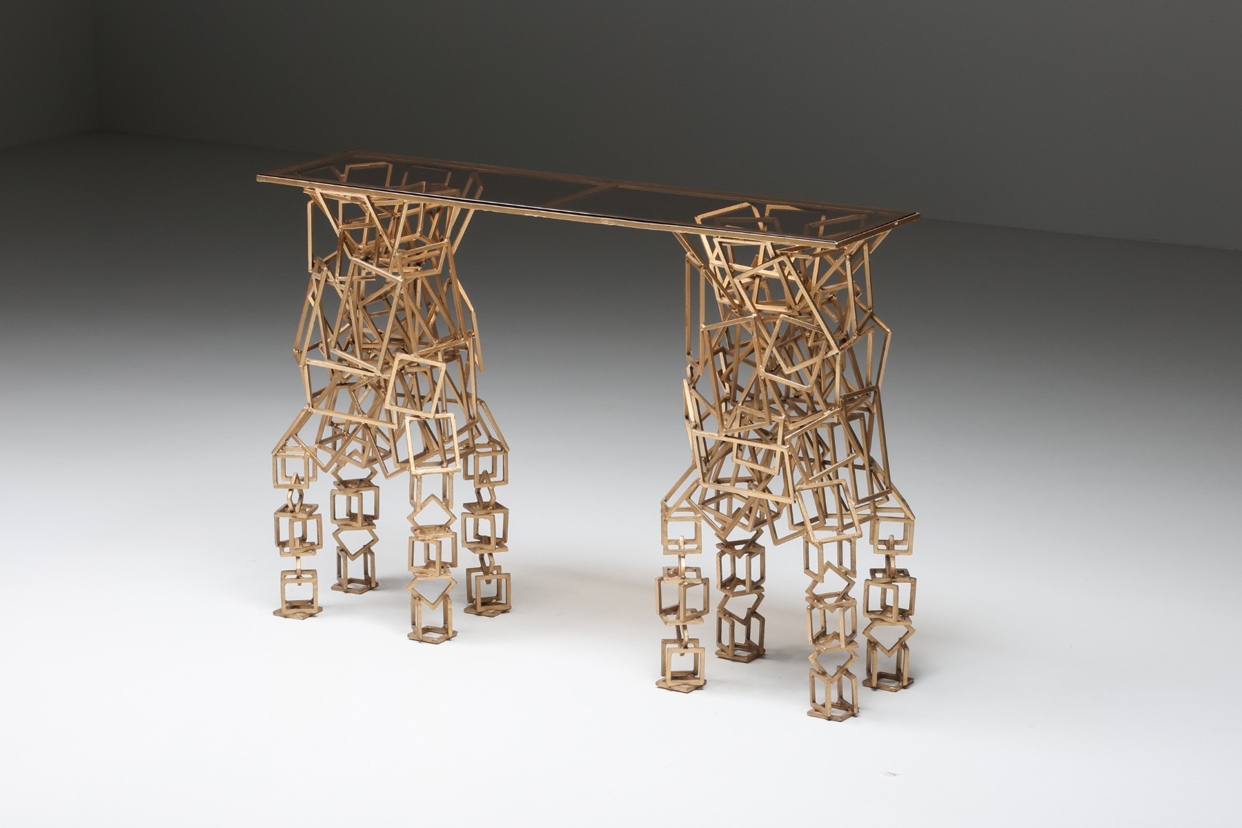 Gilded iron console table from the 1970s design
