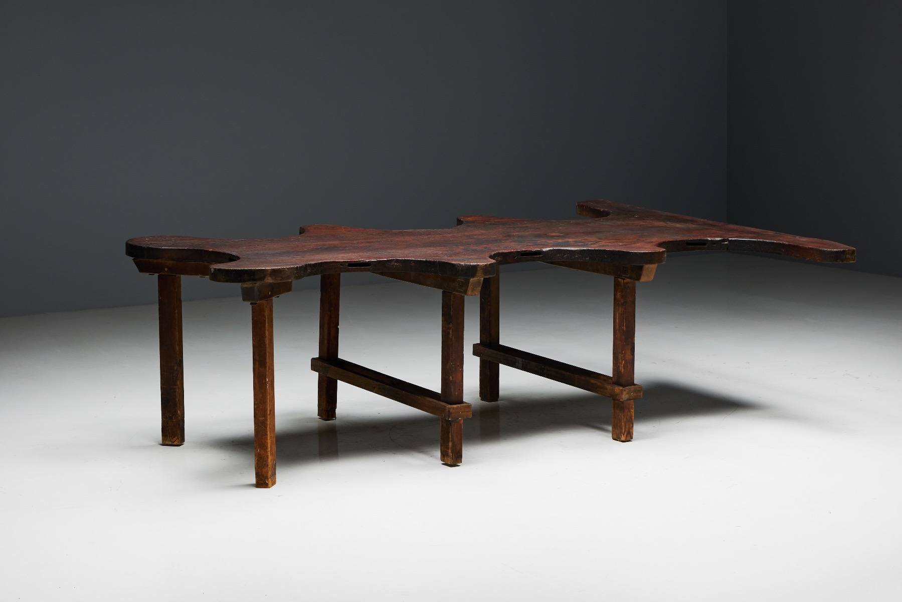 Handcrafted organic wood table in rustic design