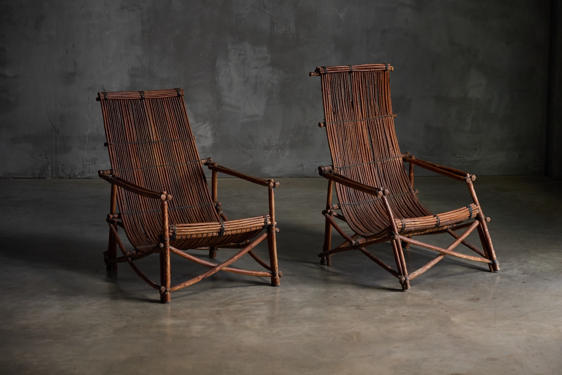 Handcrafted wicker reclining chair with rustic character