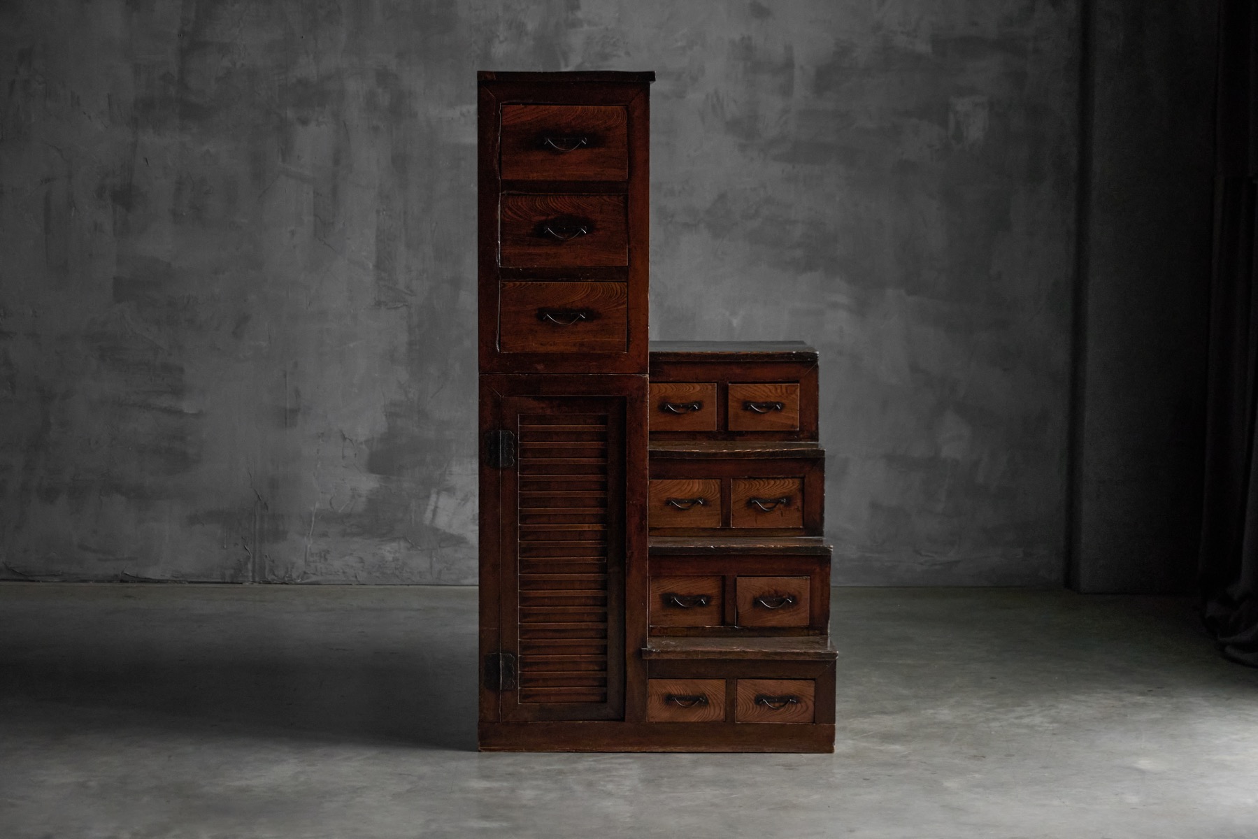 19th century Japanese Kaidan Tansu stair chest with iron fittings