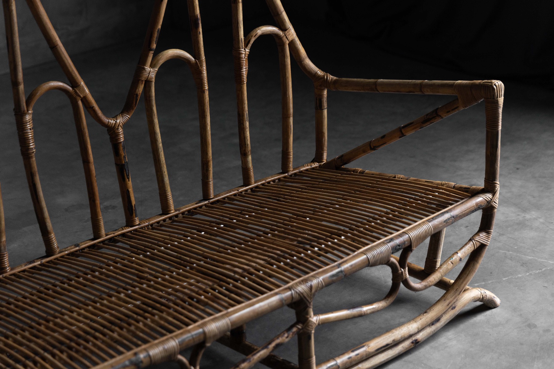 Mid century bamboo bench with sculptural form
