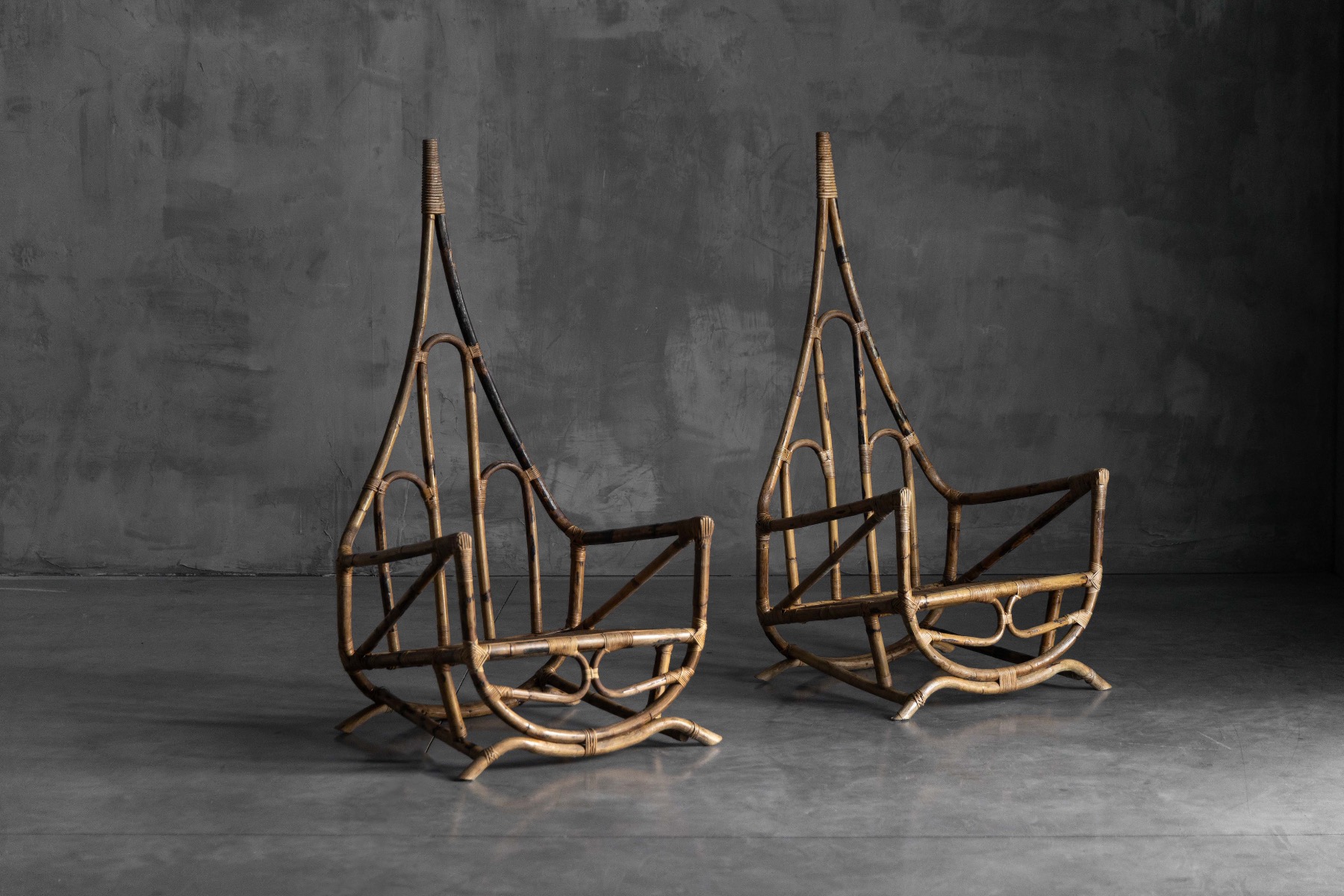 Mid century bamboo lounge chair with sculptural form