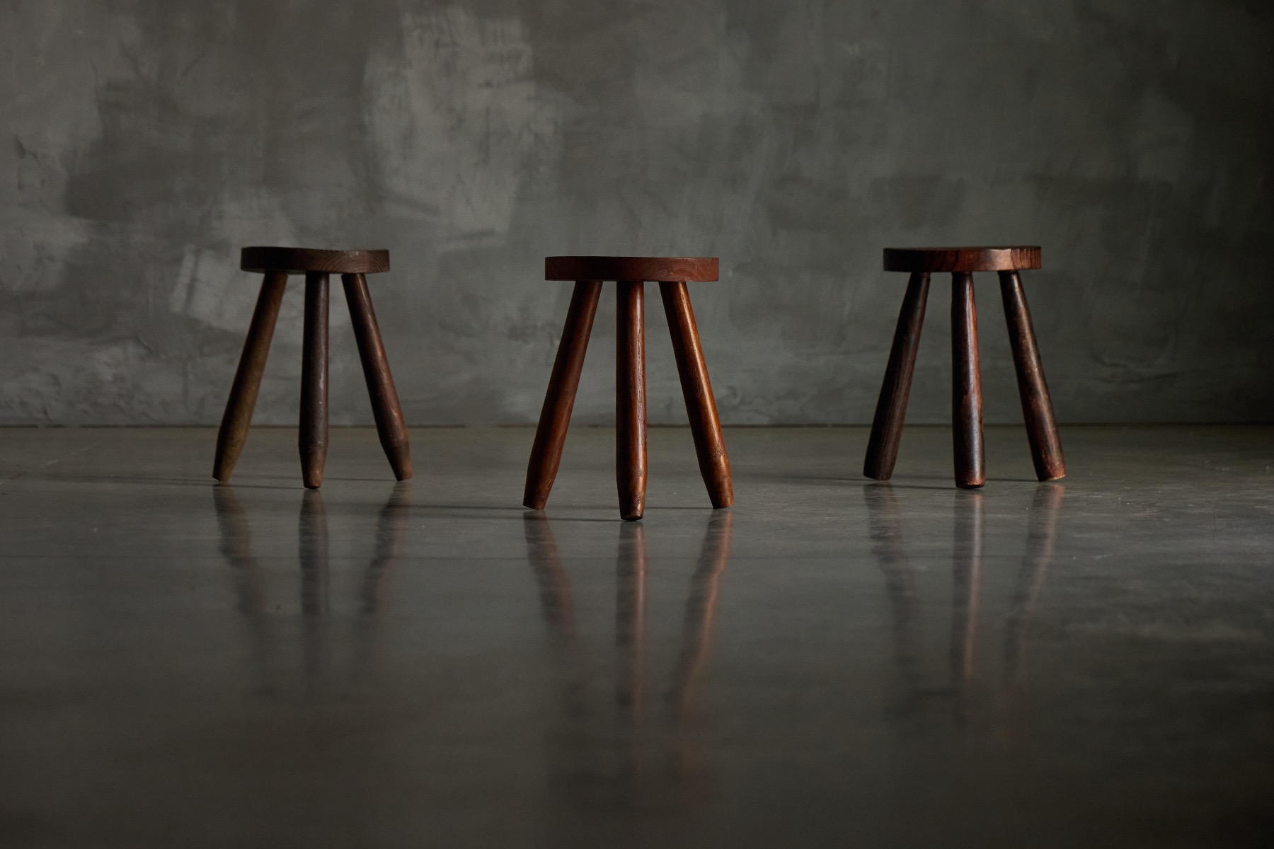 Mid century tripod stool with brutalist character