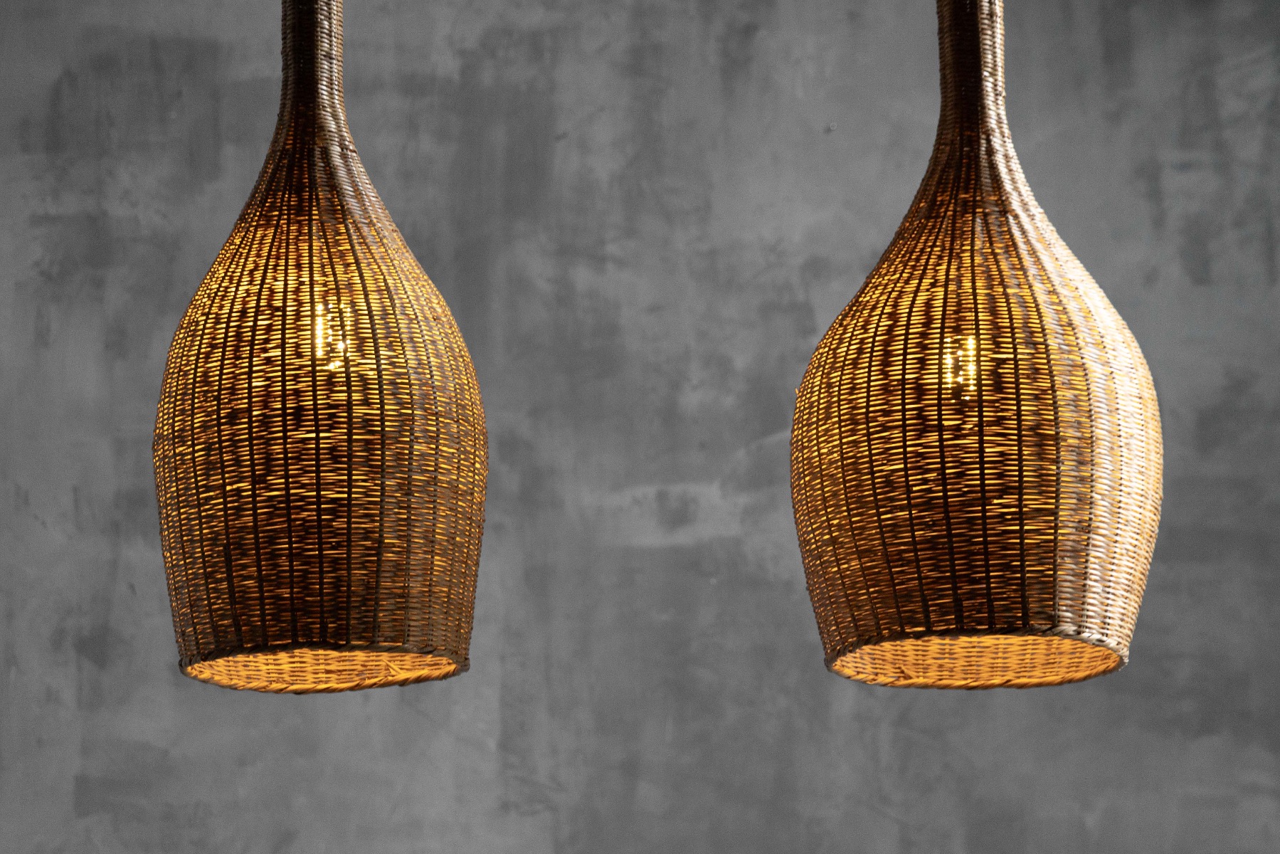 Mid century rattan pendant lamp with sculptural woven form