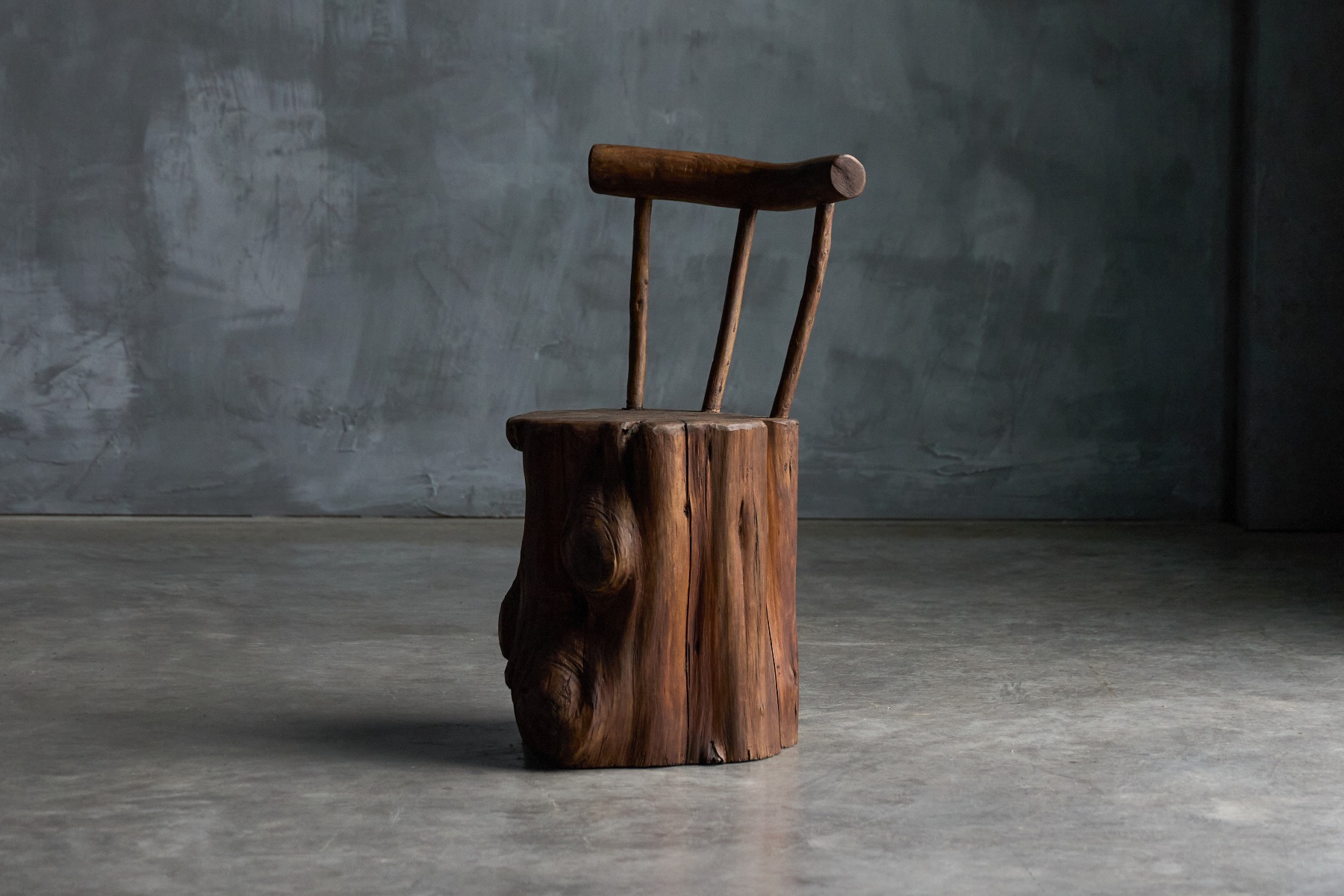Sculptural 1970s monoxylite brutalist wooden chair