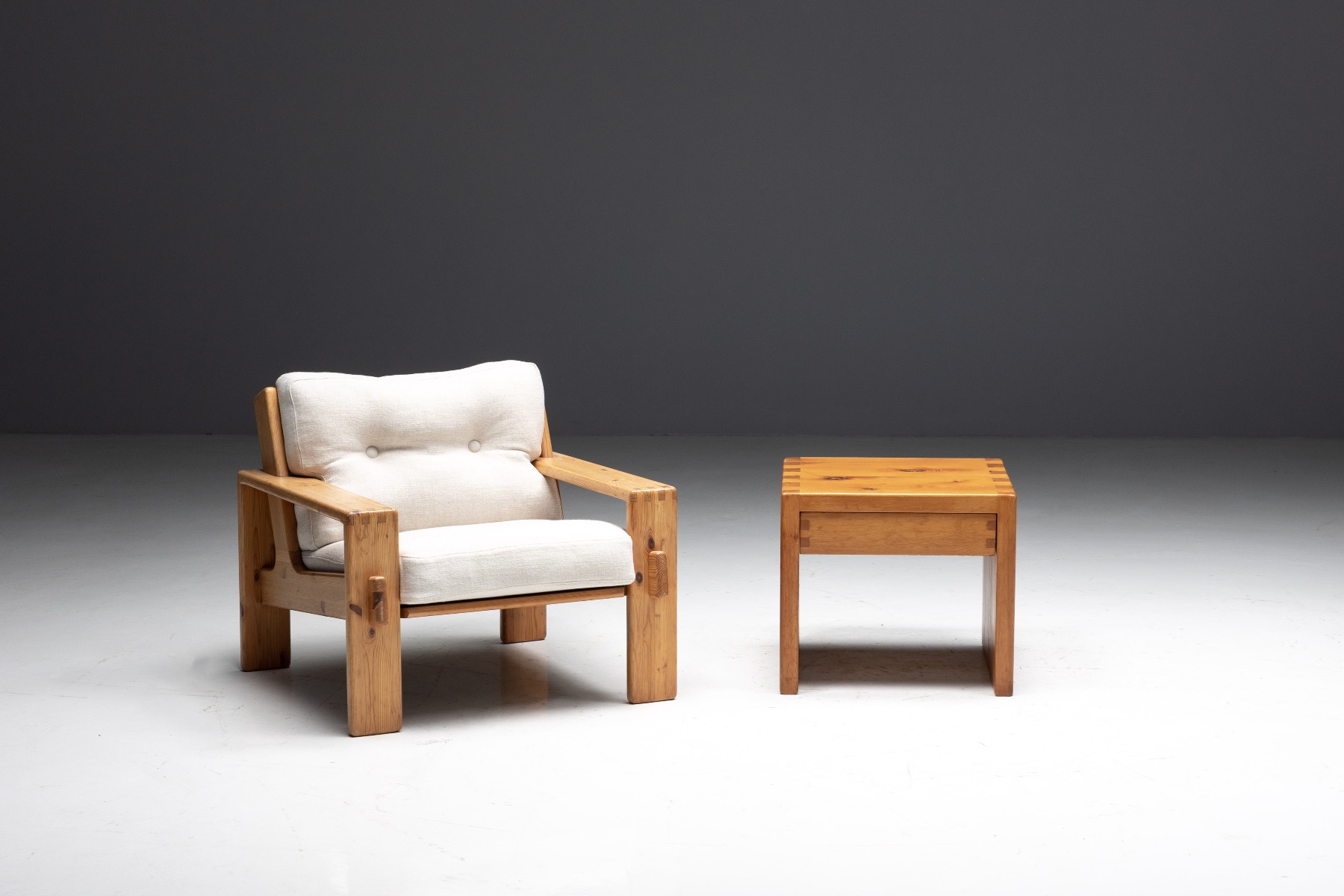 Charlotte Perriand style bedside table in pine from the 1960s design