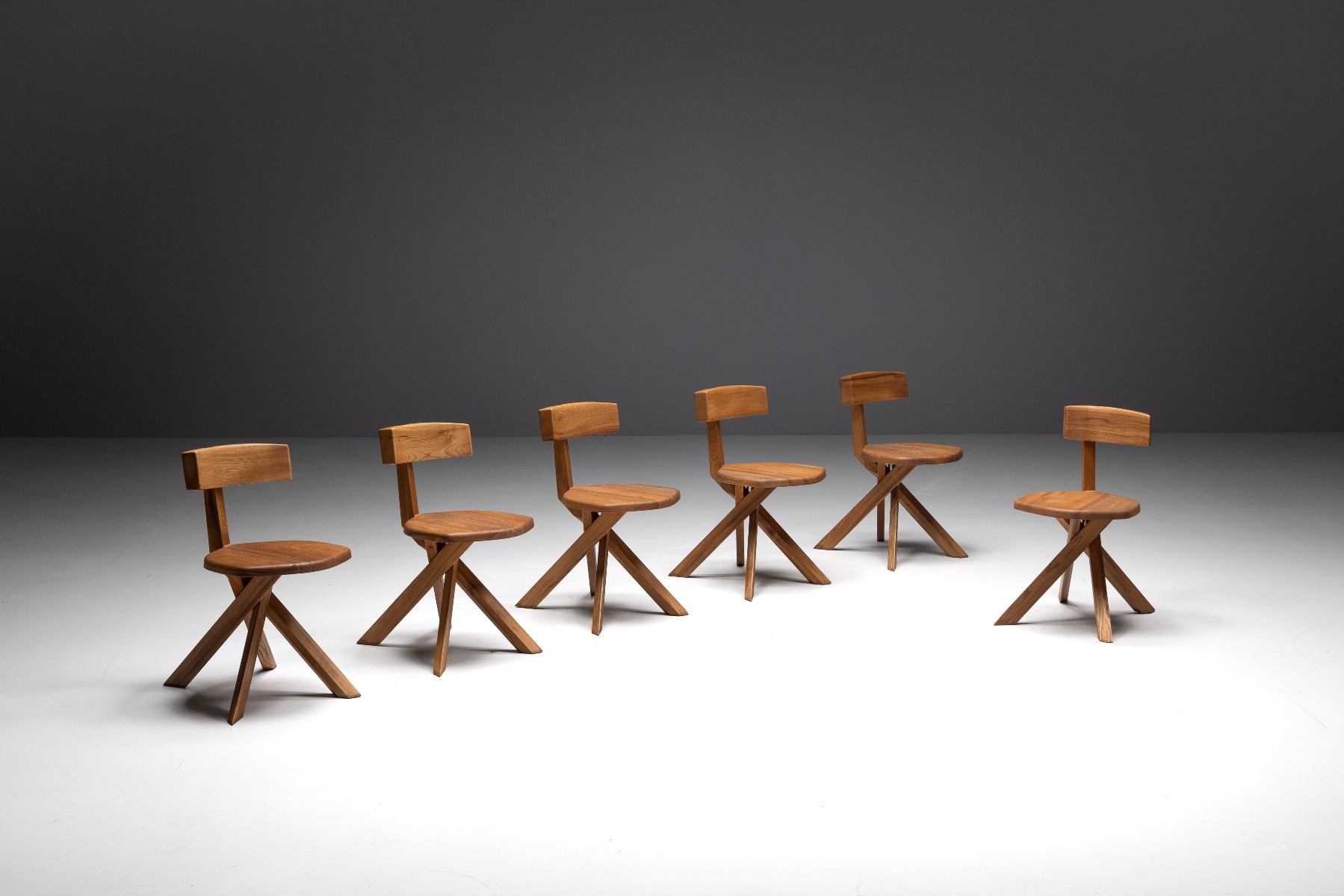 Pierre Chapo S34 dining chairs in solid wood from the 1960s