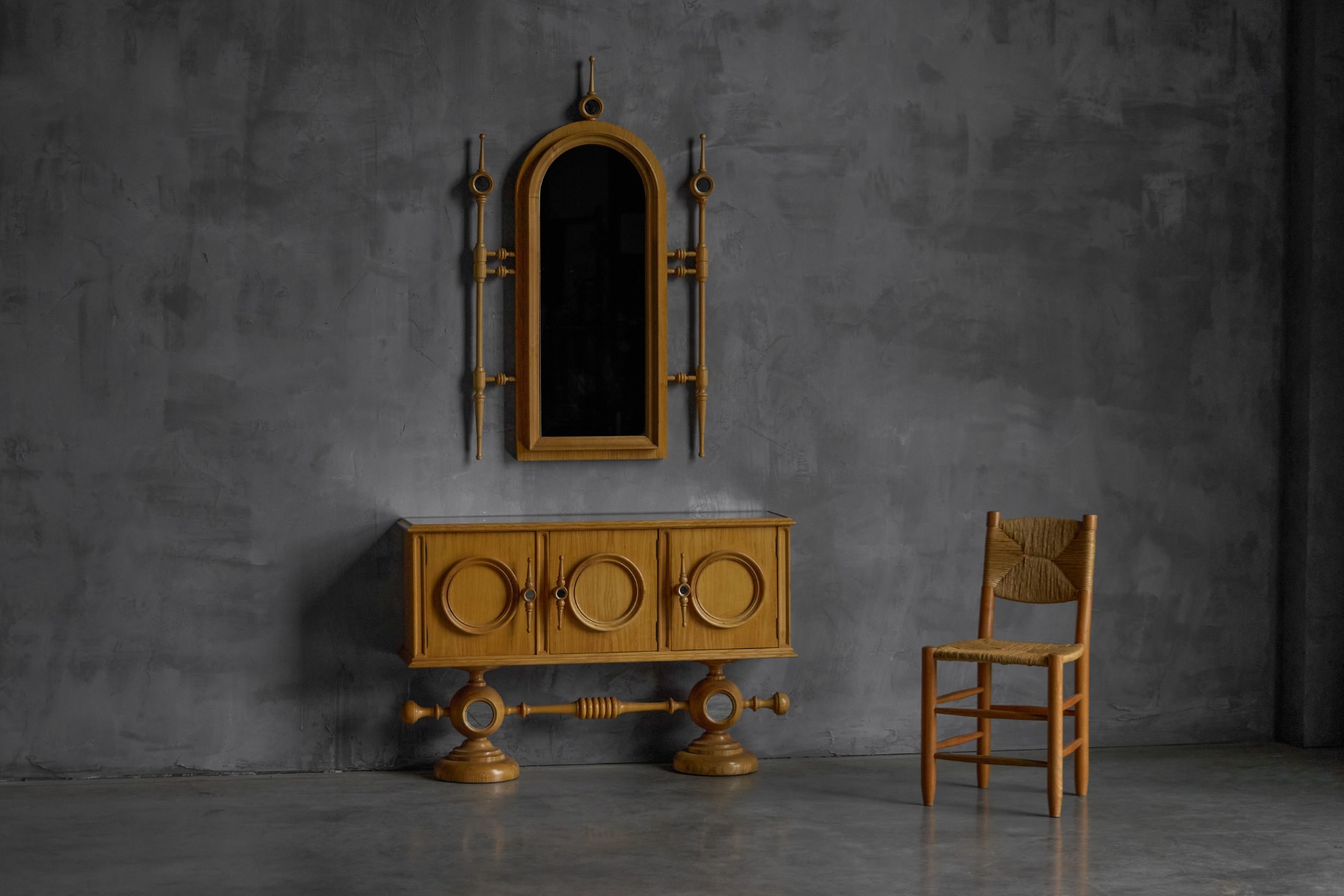 French architectural vanity cabinet with paneled doors from the 1960s