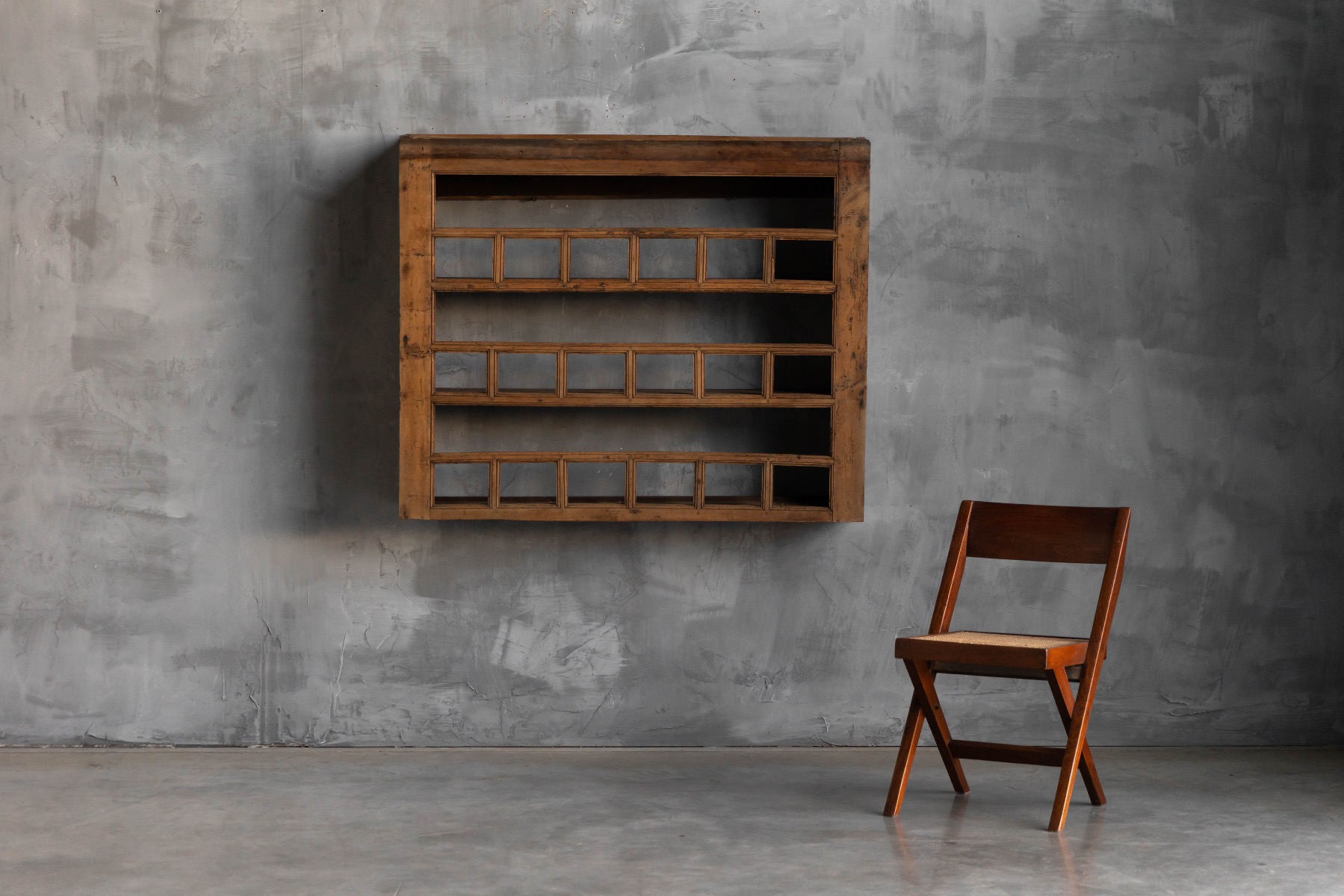 Rustic vernacular wooden wall shelf dating to the 1800s